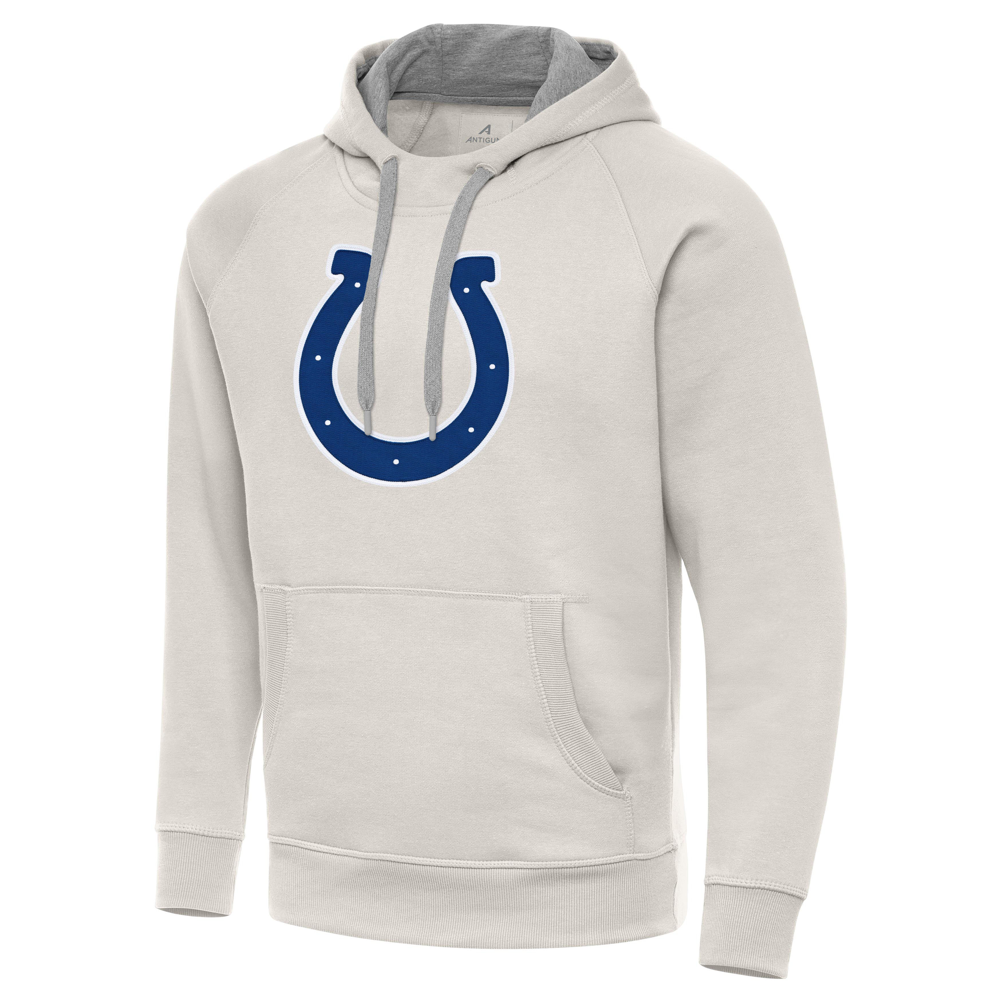 Men's Antigua Cream Indianapolis Colts Victory Raglan Pullover Hoodie