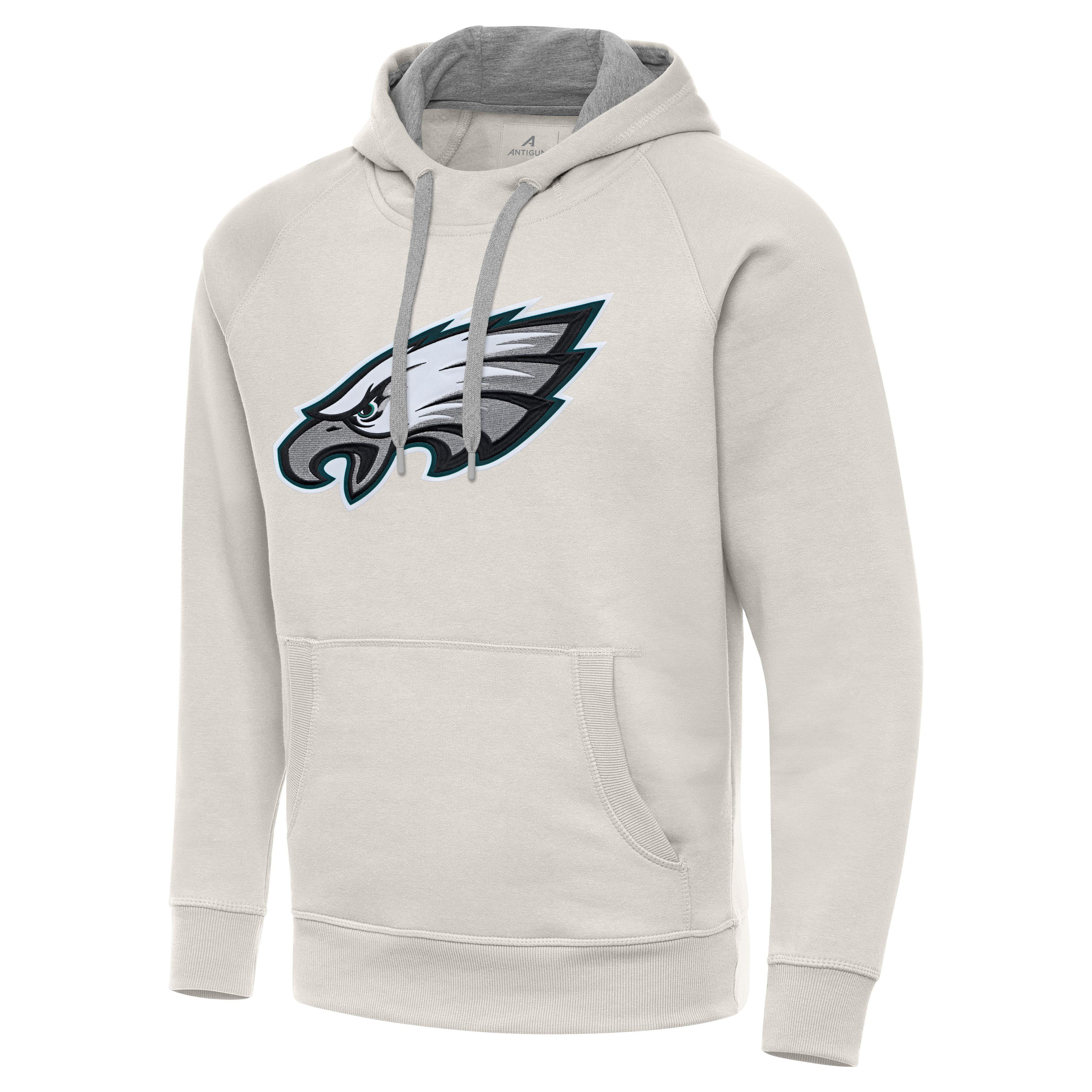 Men's Antigua Cream Philadelphia Eagles Victory Raglan Pullover Hoodie