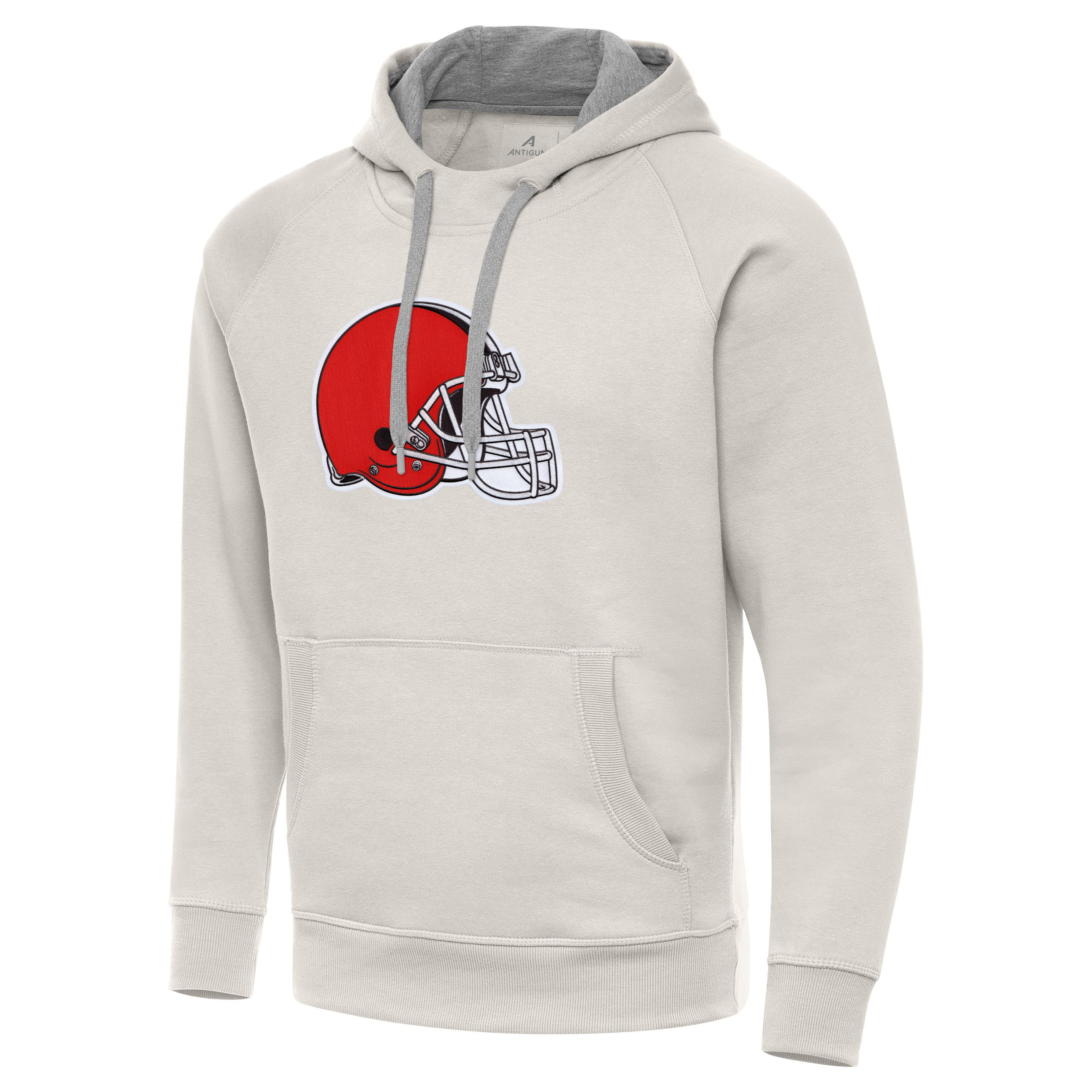 Men's Antigua Cream Cleveland Browns Victory Raglan Pullover Hoodie