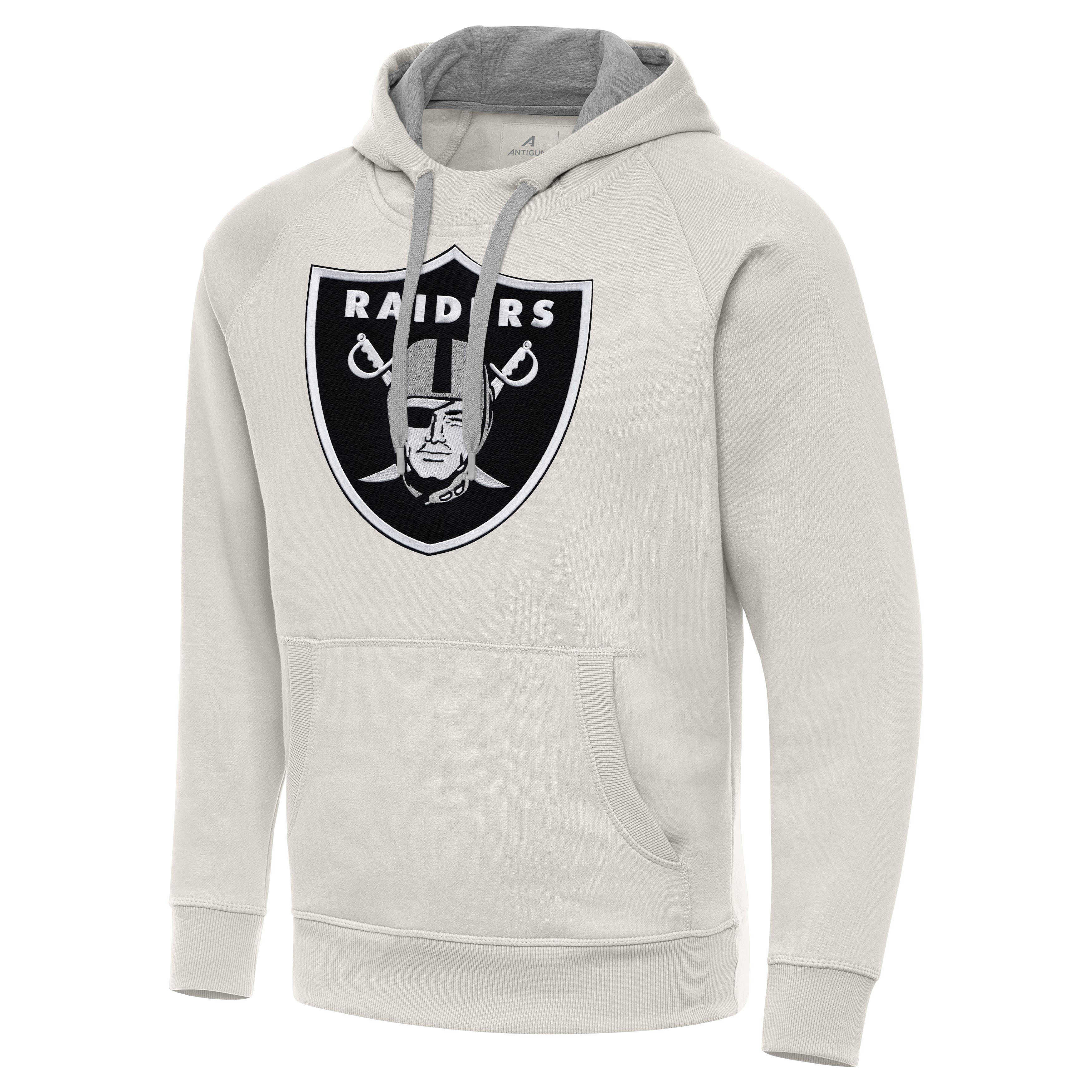 Men's Antigua Cream Las Vegas Raiders Victory Raglan Pullover Hoodie