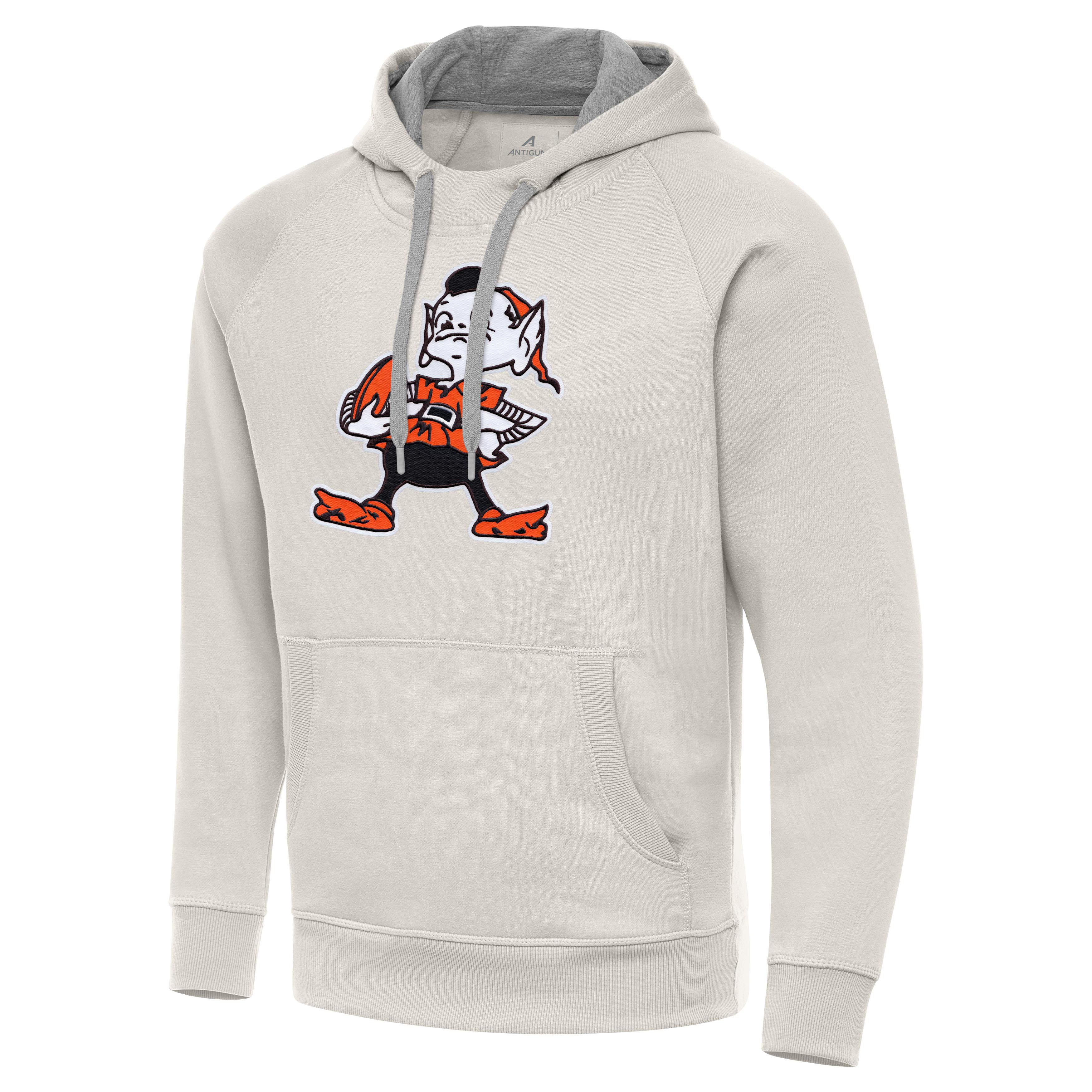 Men's Antigua Cream Cleveland Browns Victory Raglan Pullover Hoodie