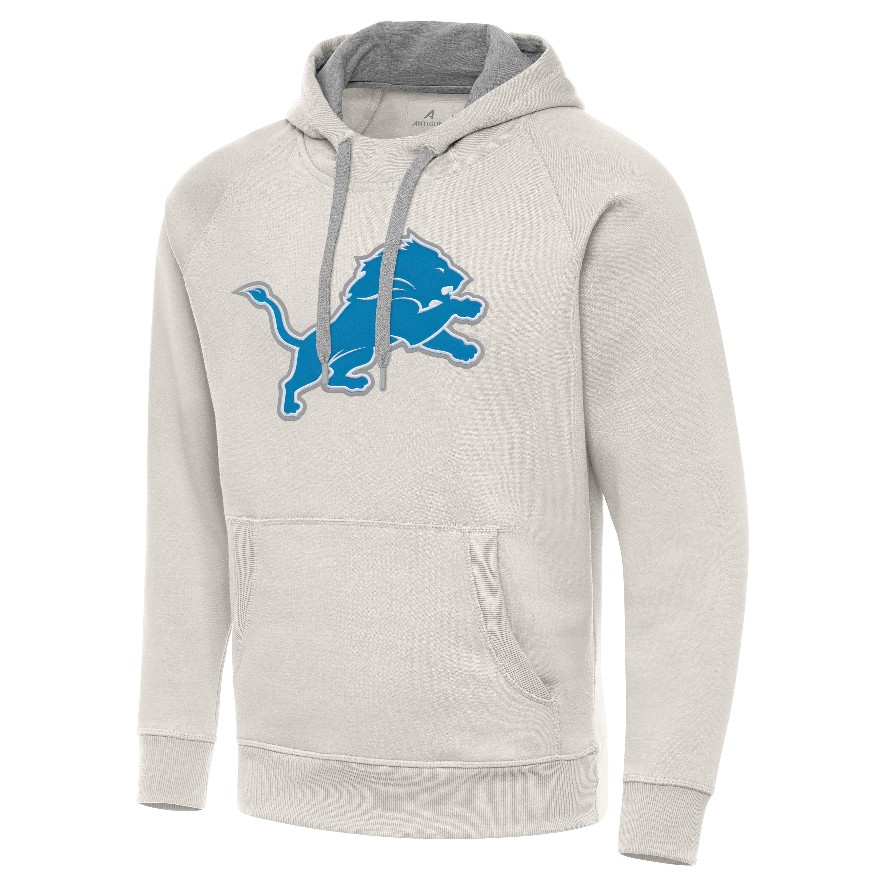 Men's Antigua Cream Detroit Lions Victory Raglan Pullover Hoodie