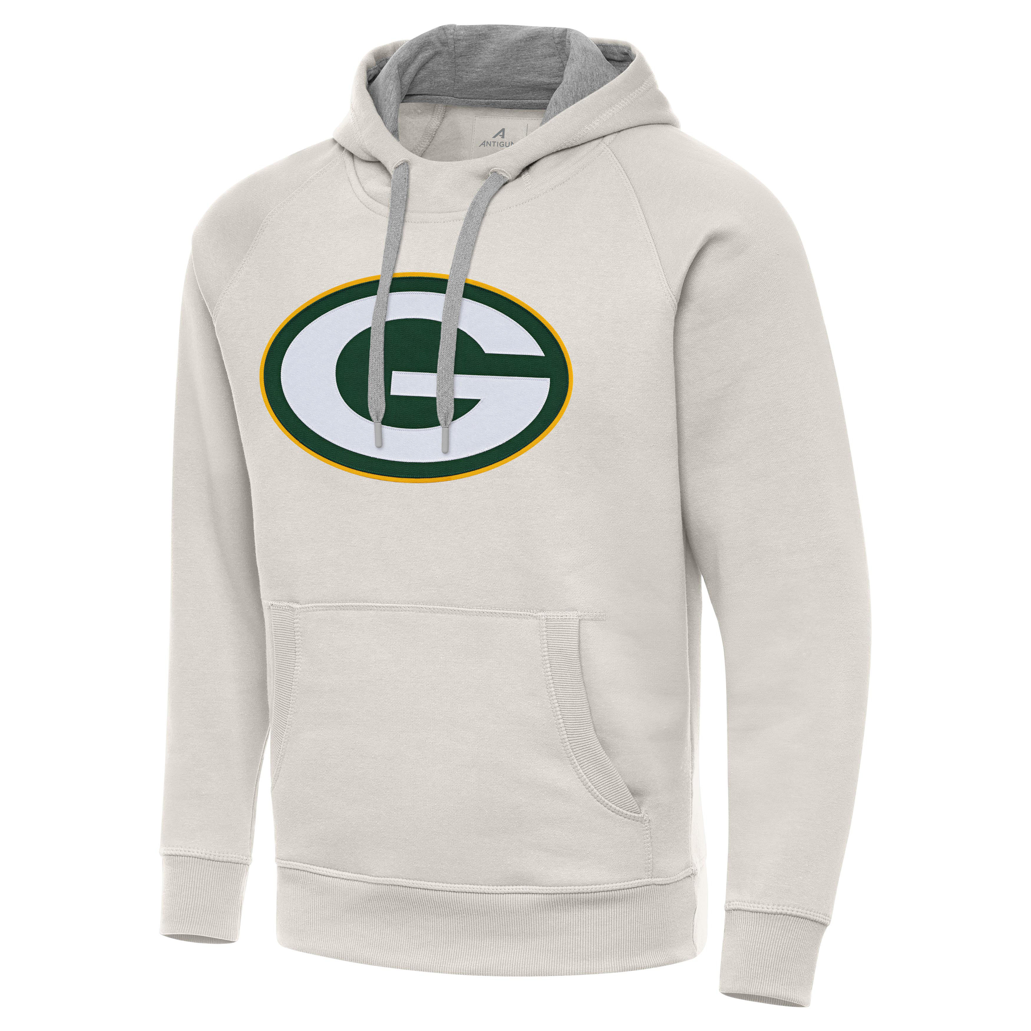 Men's Antigua Cream Green Bay Packers Victory Raglan Pullover Hoodie