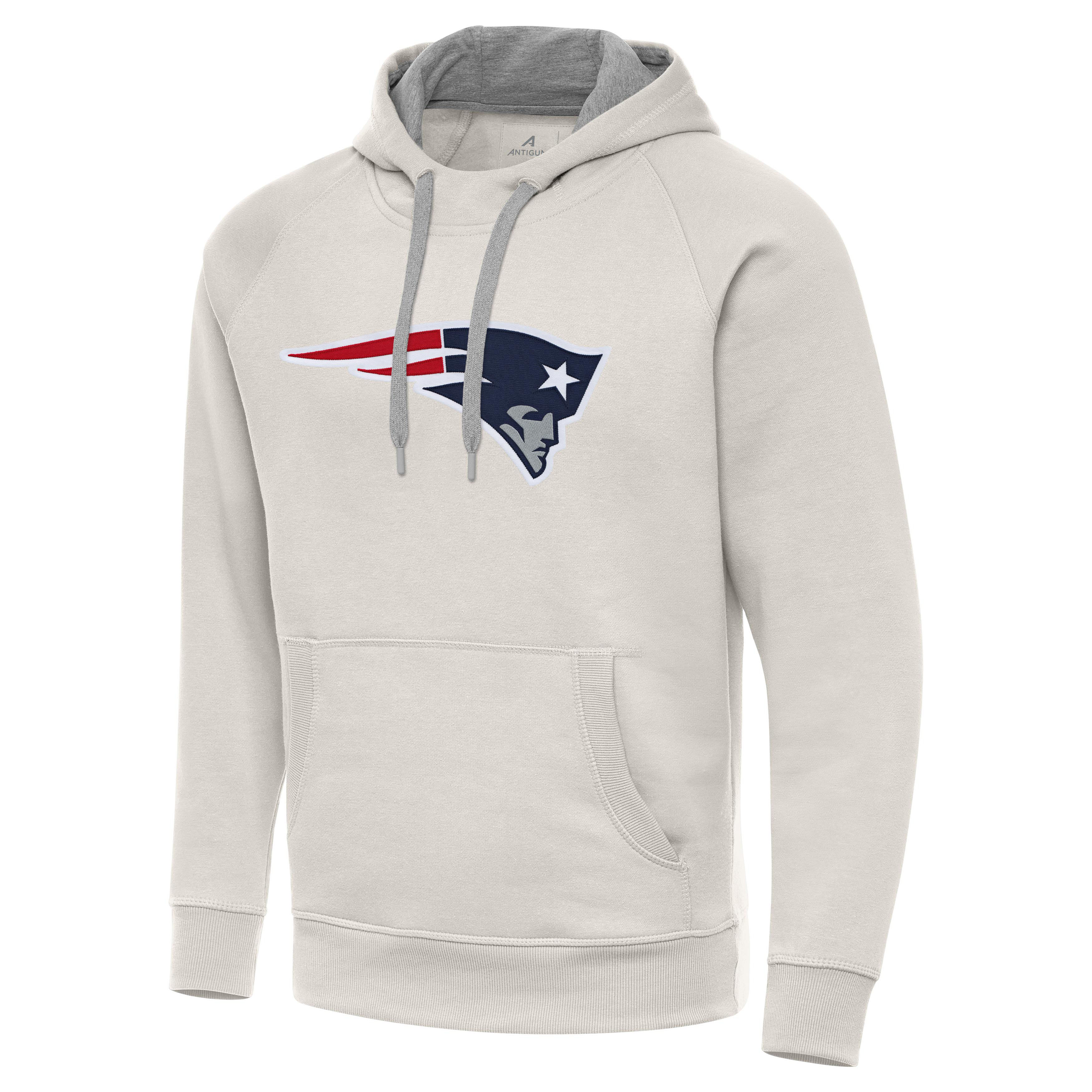 Men's Antigua Cream New England Patriots Victory Raglan Pullover Hoodie