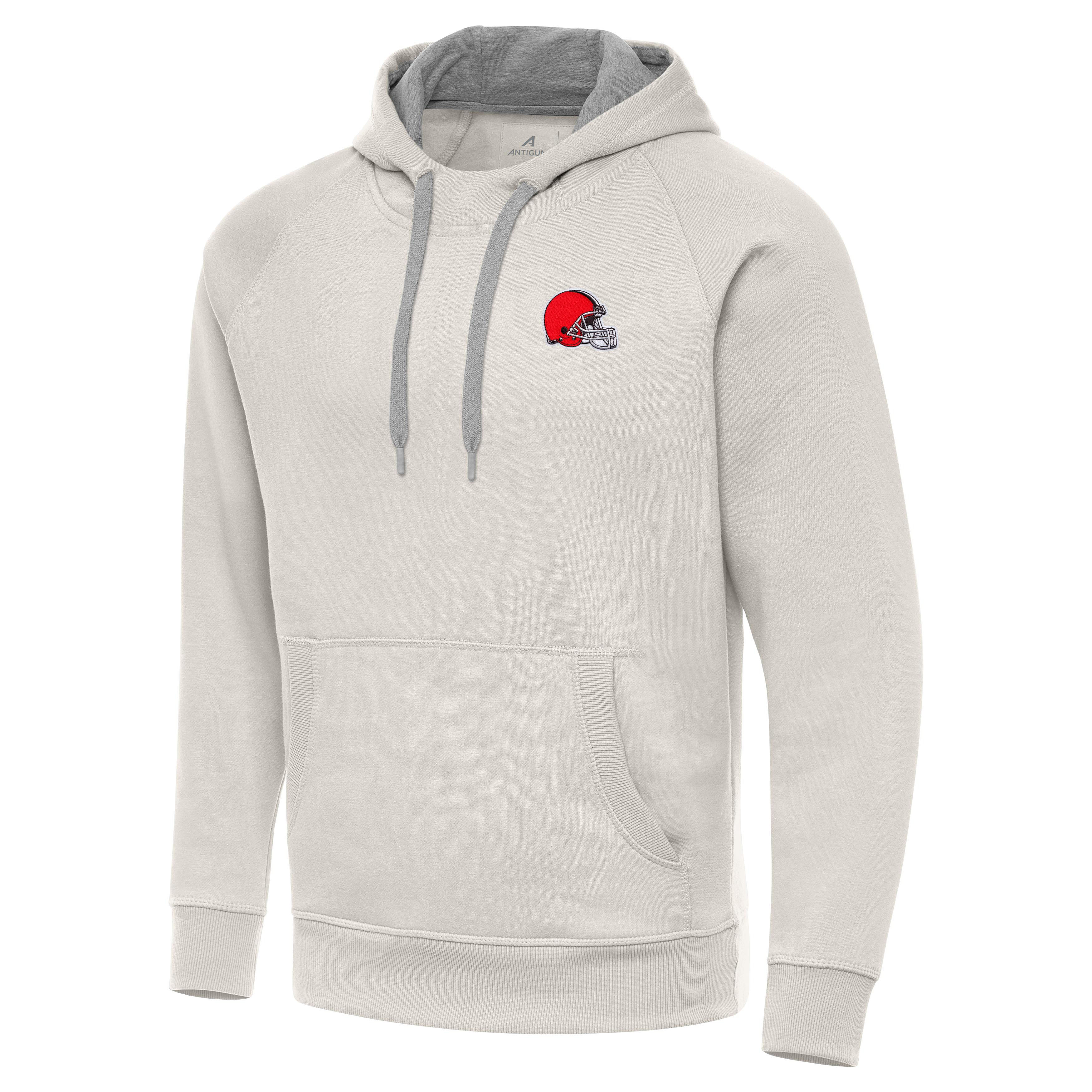 Men's Antigua Cream Cleveland Browns Victory Raglan Pullover Hoodie