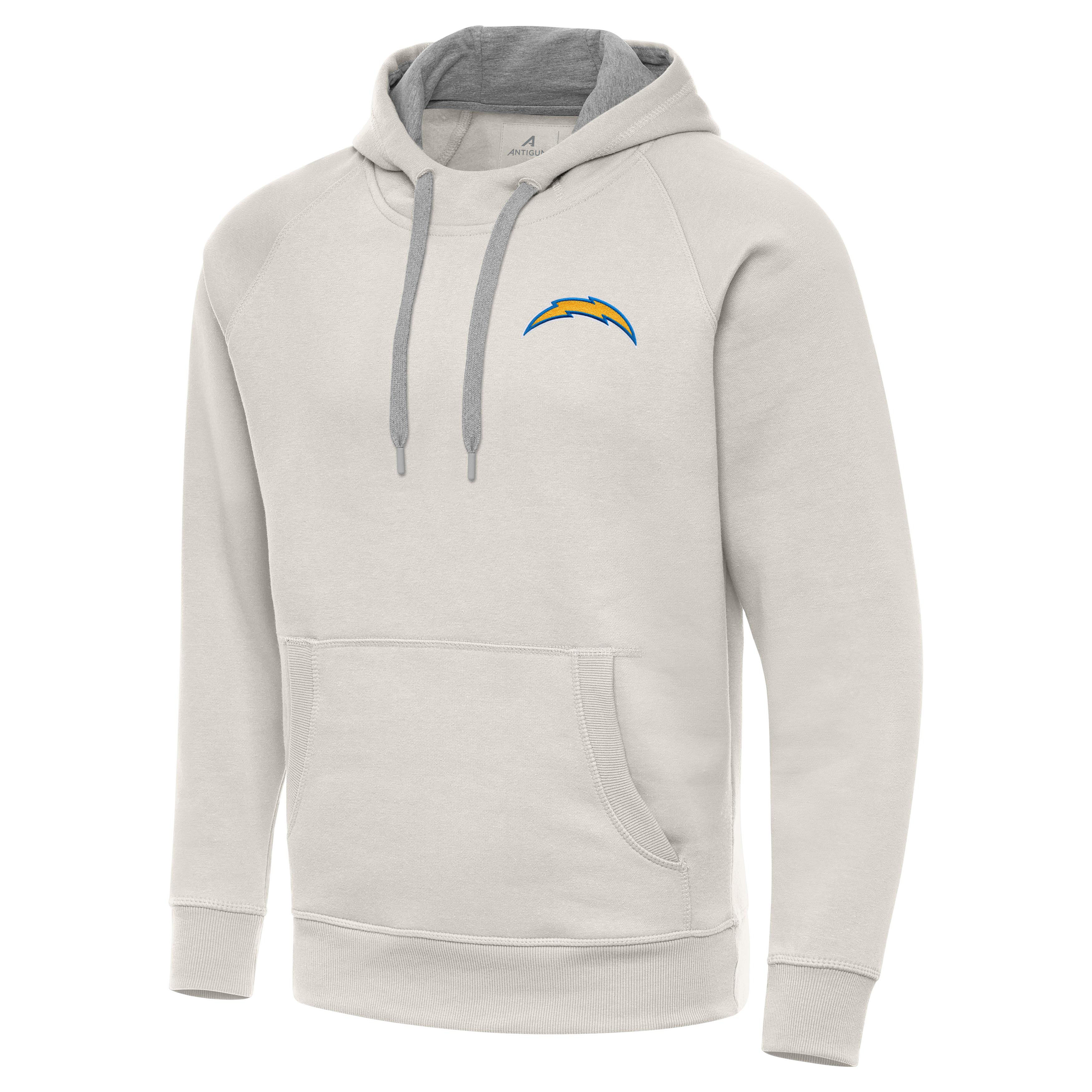 Men's Antigua Cream Los Angeles Chargers Victory Raglan Pullover Hoodie
