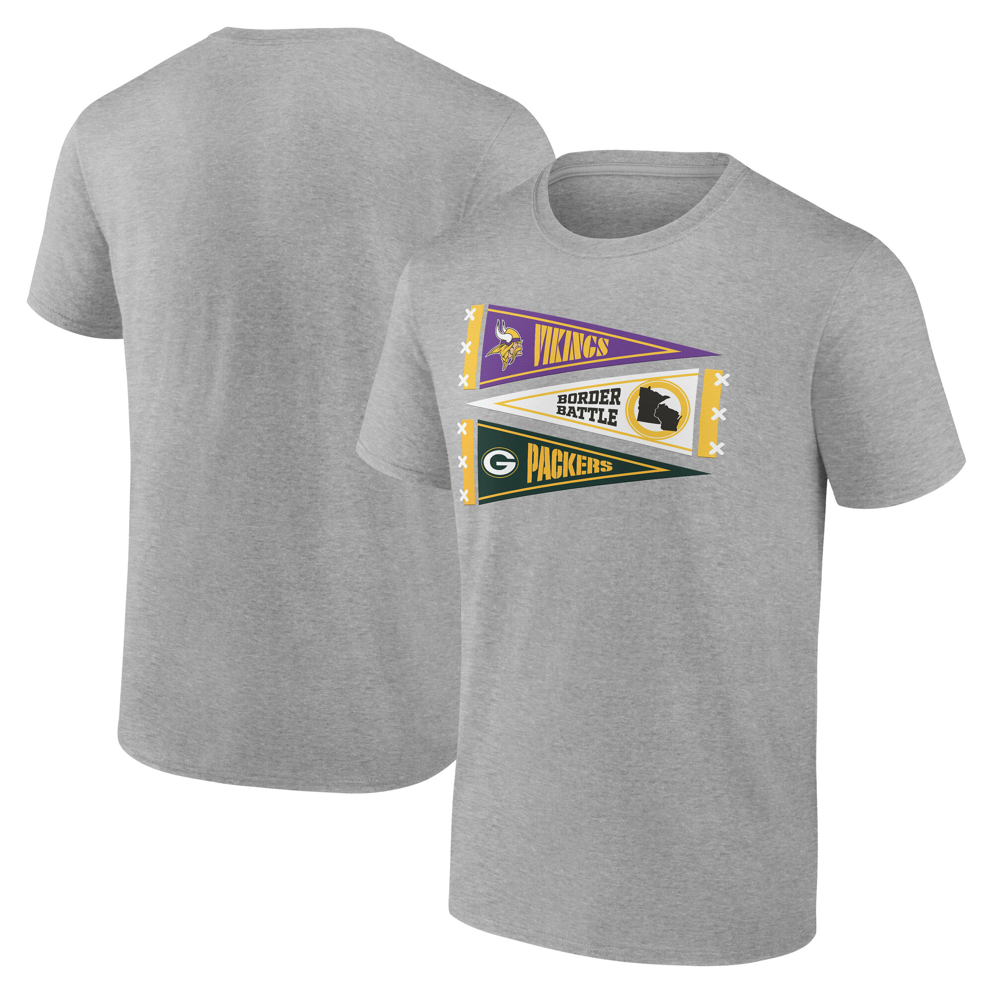 Men's Fanatics Heather Gray Minnesota Vikings vs. Green Bay Packers Border Battle Pennant T-Shirt