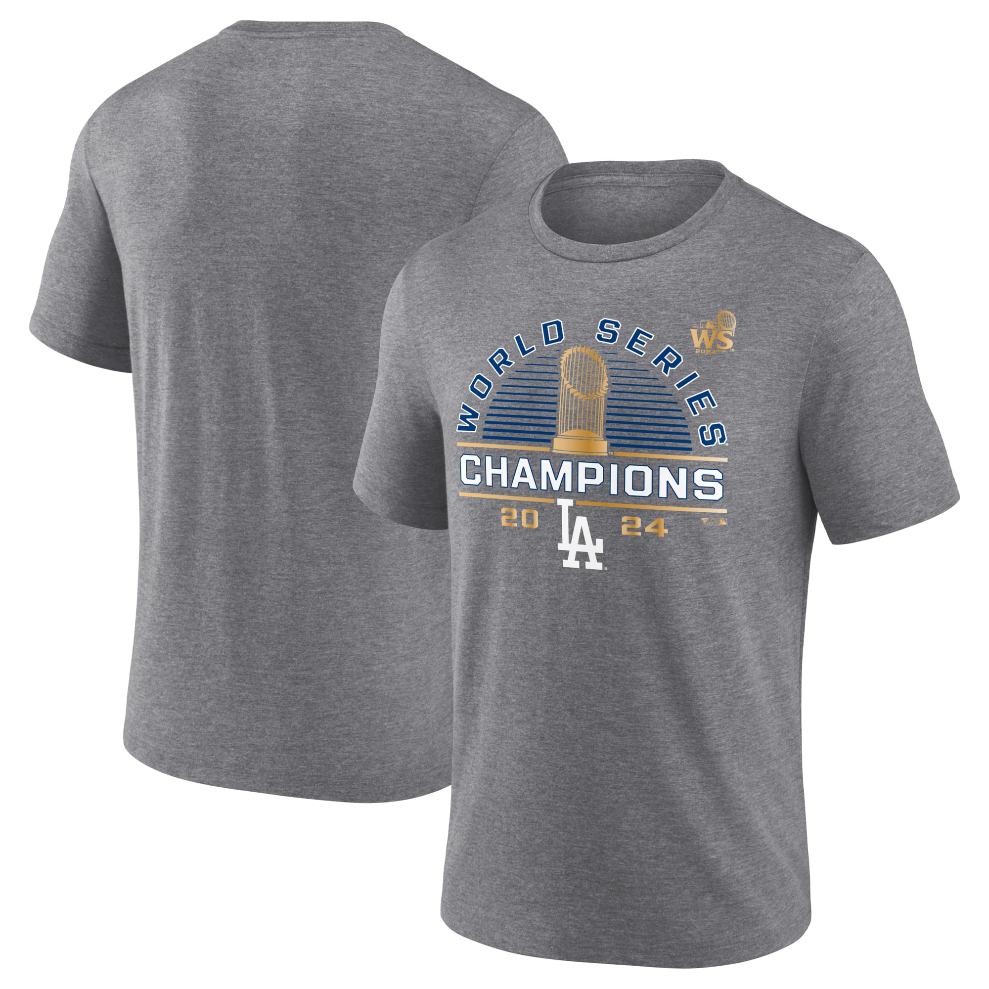 Men's Fanatics Heather Gray Los Angeles Dodgers 2024 World Series Champions Tri-Blend T-Shirt: retailer-supplied image