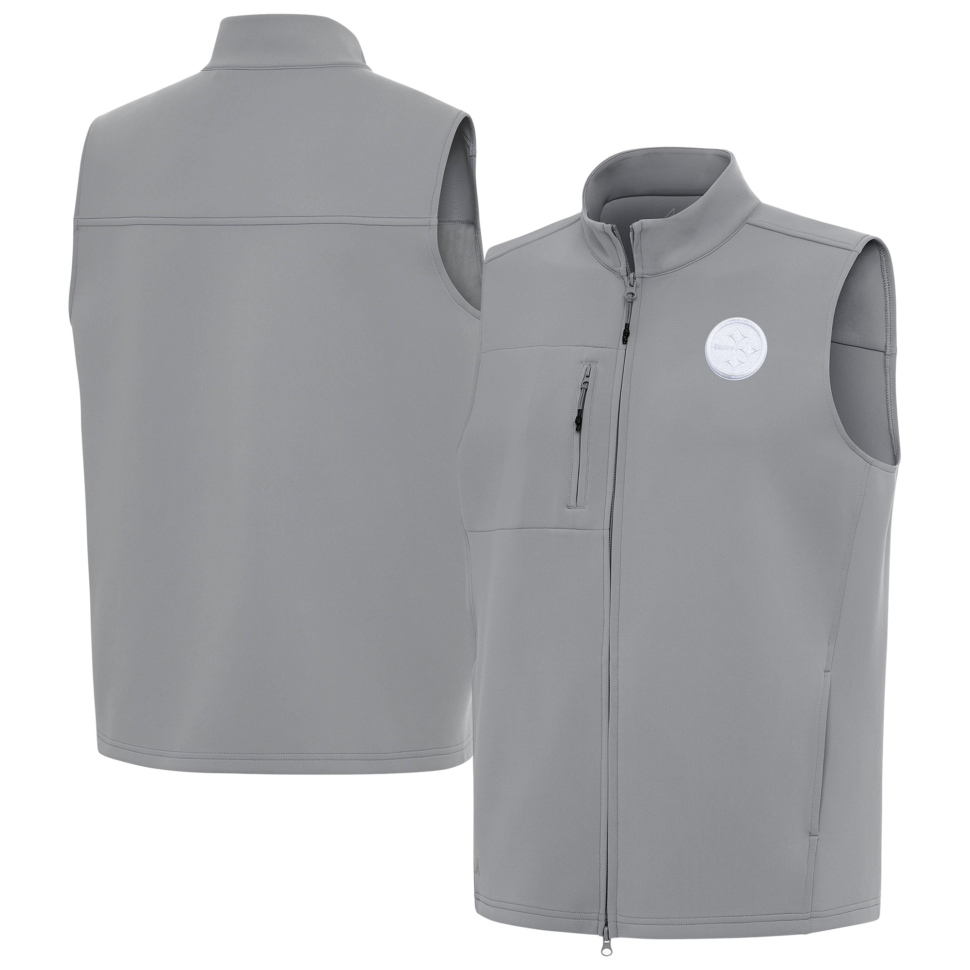Men's Antigua Gray Pittsburgh Steelers Demand Full-Zip Vest