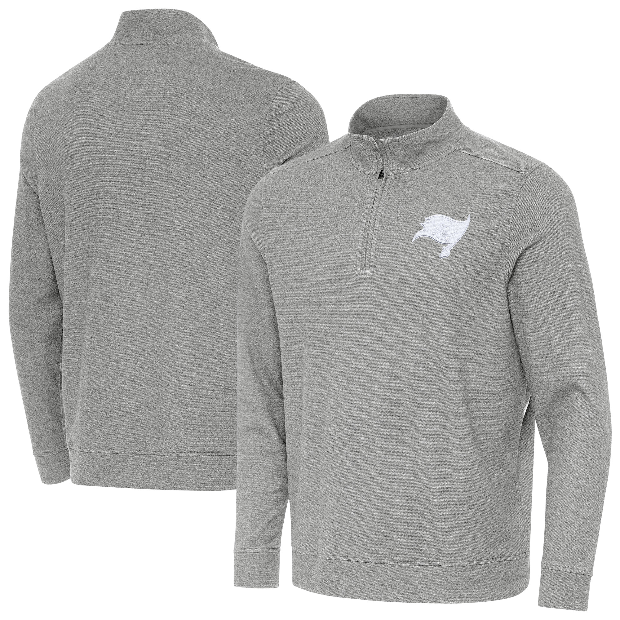 Men's Antigua Heather Gray Tampa Bay Buccaneers Subtle Quarter-Zip Jacket