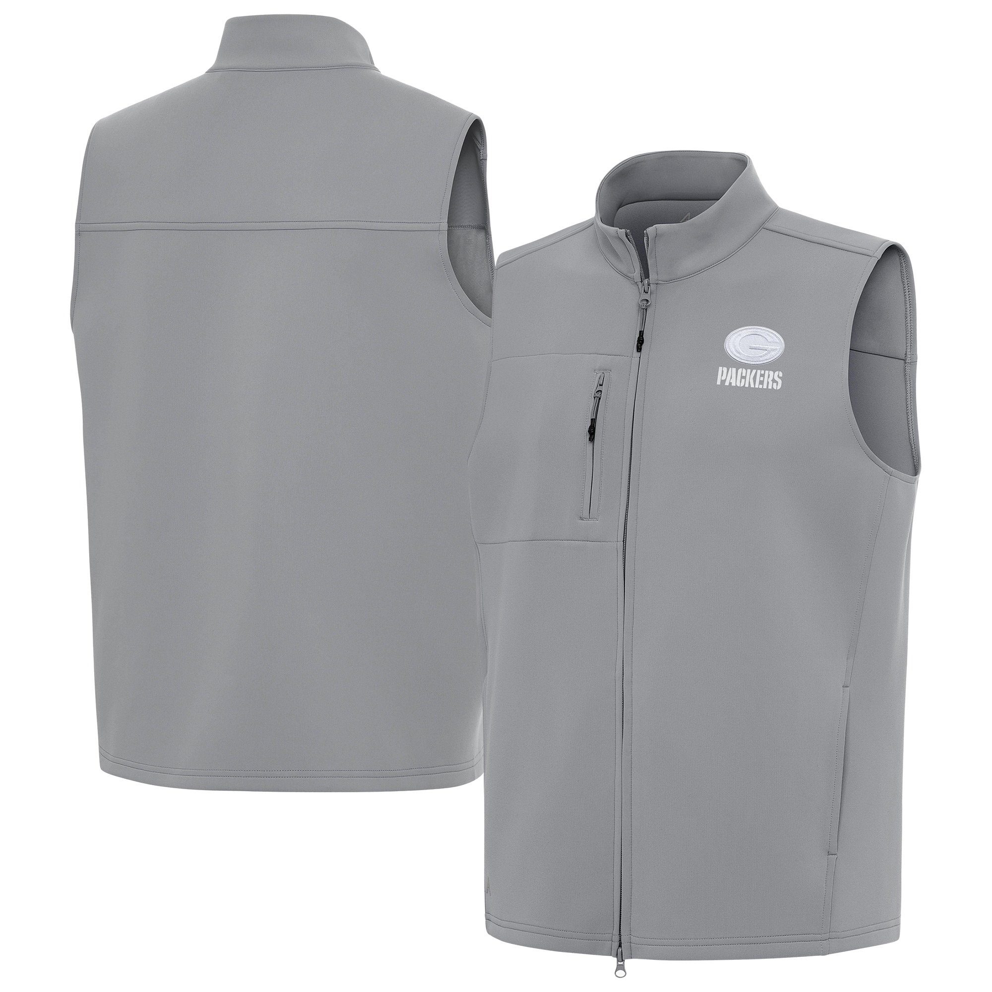 Men's Antigua Gray Green Bay Packers Demand Full-Zip Vest