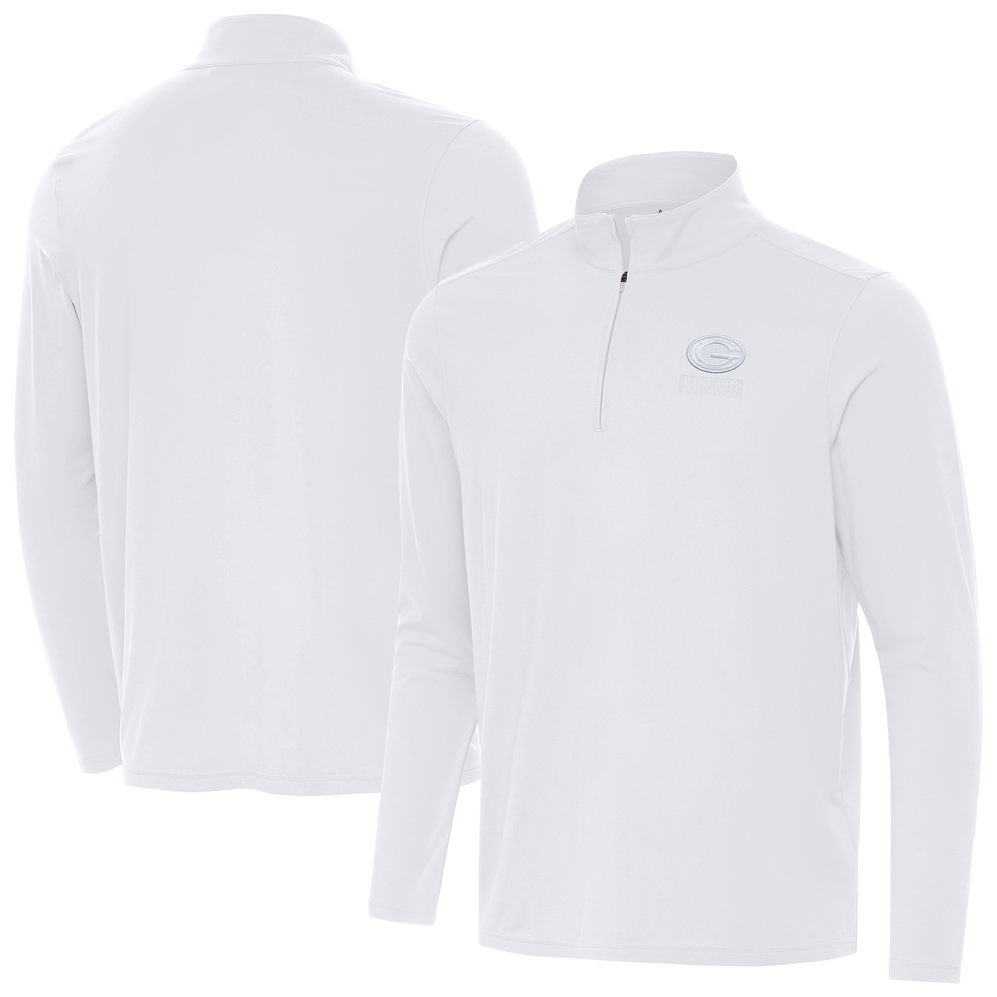 Men's Antigua White Green Bay Packers Intent Quarter-Zip Top