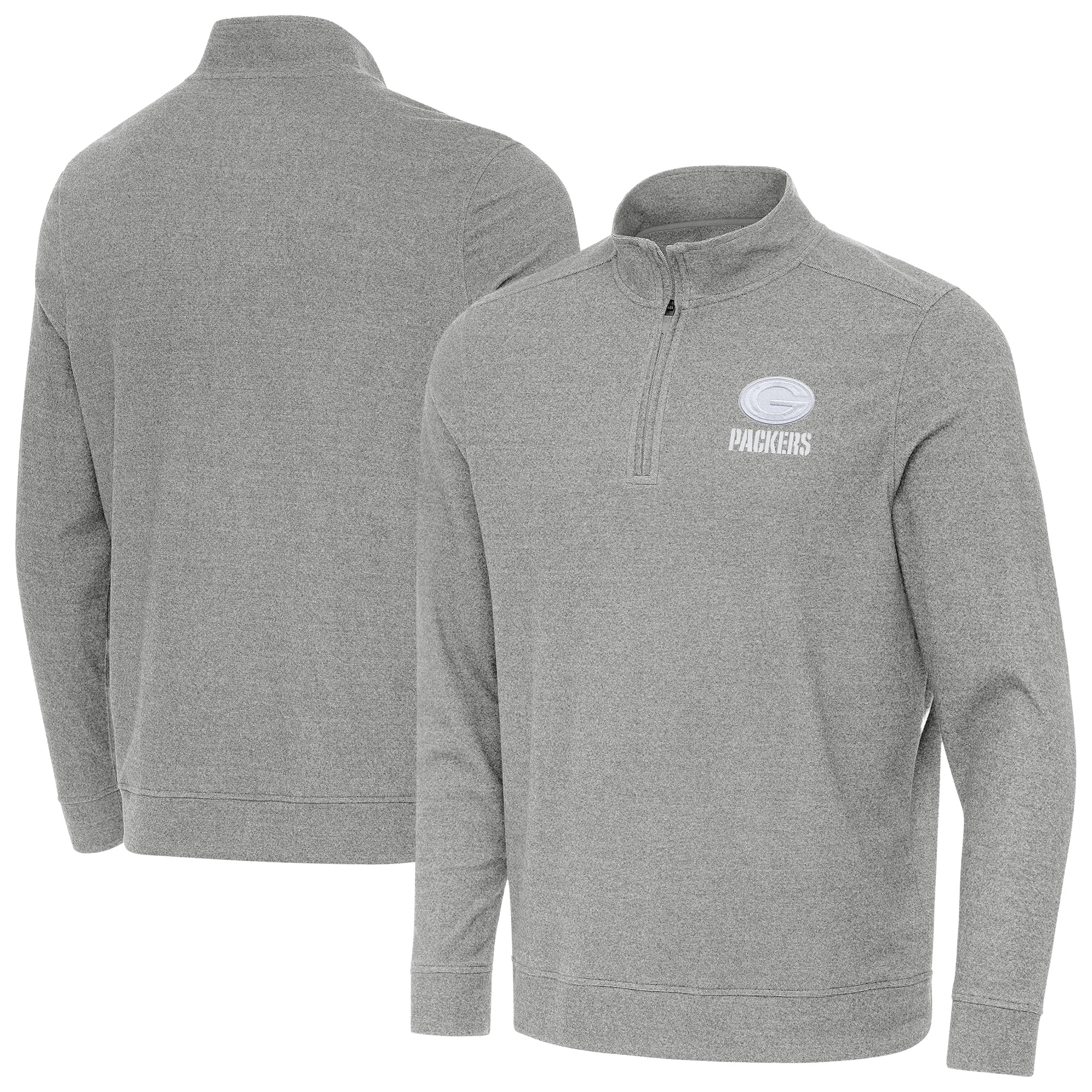 Men's Antigua Heather Gray Green Bay Packers Subtle Quarter-Zip Top