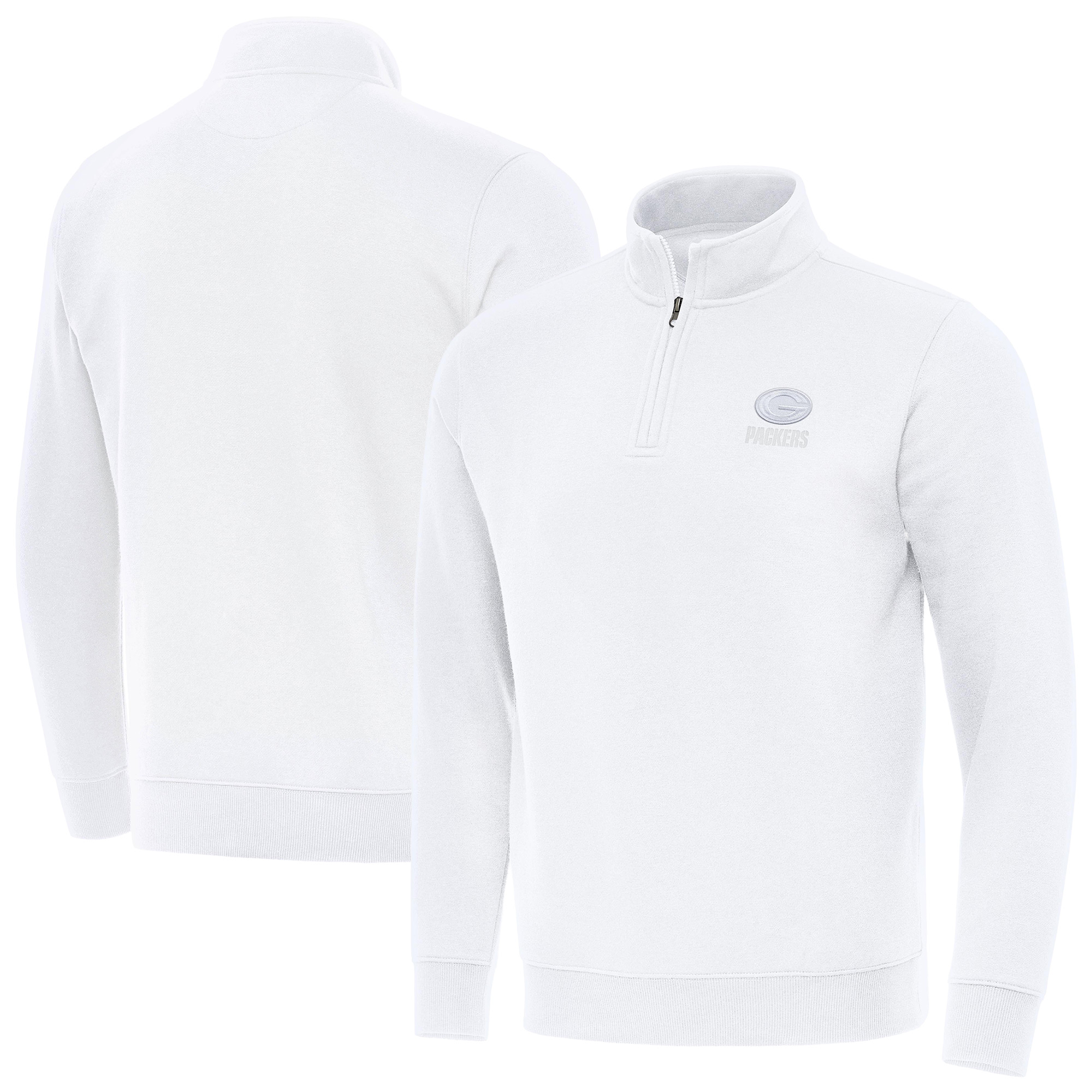 Men's Antigua White Green Bay Packers Victory Quarter-Zip Top