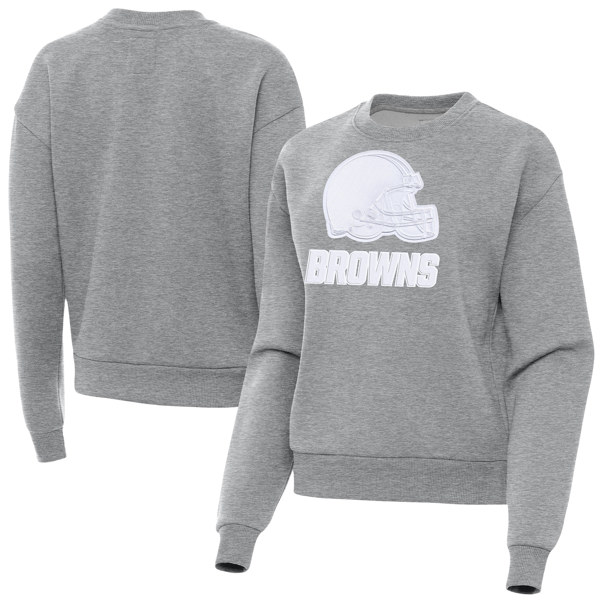 Women's Antigua Heather Gray Cleveland Browns Victory Pullover Sweatshirt