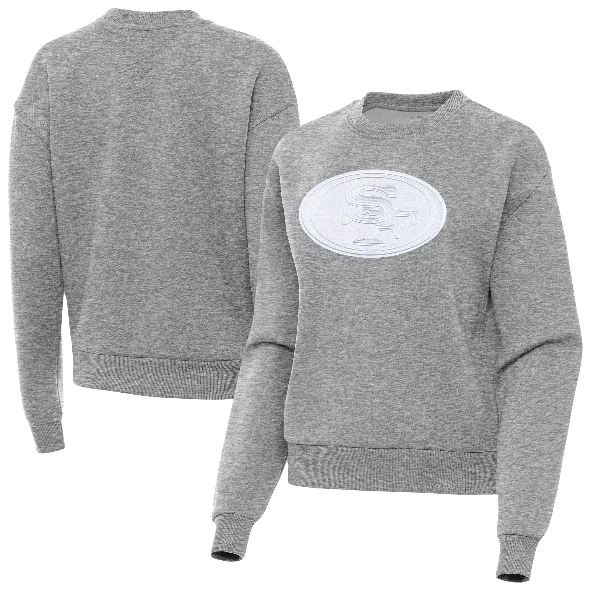 Women's Antigua Heather Gray San Francisco 49ers Victory Pullover Sweatshirt