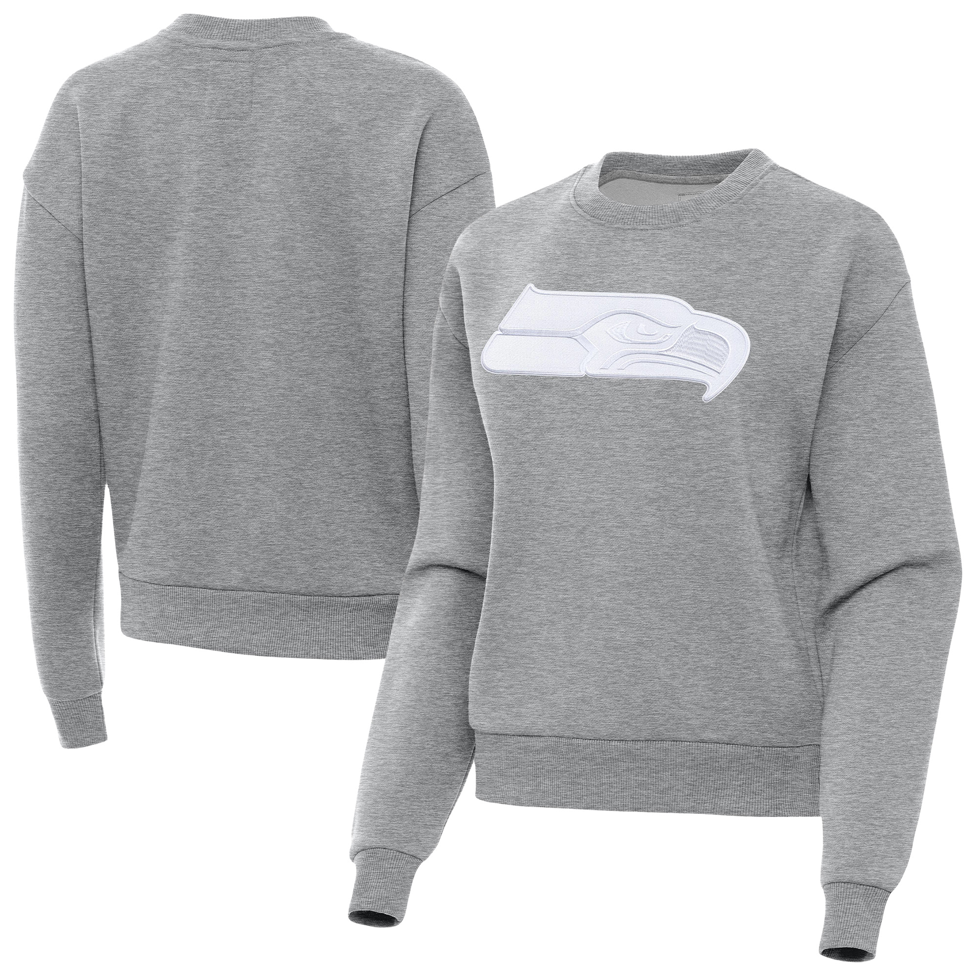 Women's Antigua Heather Gray Seattle Seahawks Victory Pullover Sweatshirt