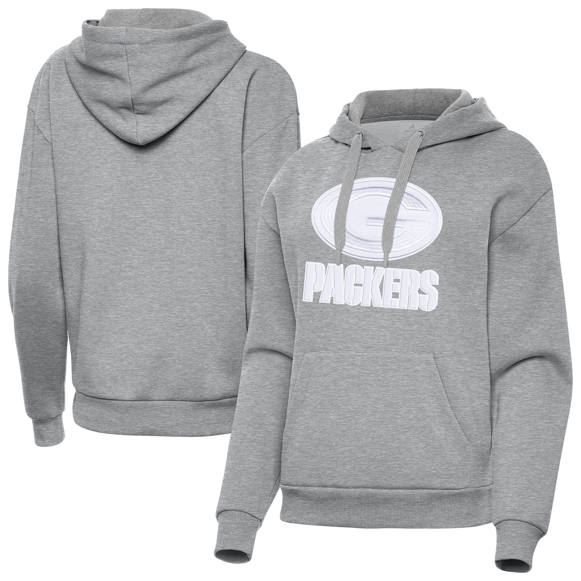 Women's Antigua Heather Gray Green Bay Packers Victory Pullover Hoodie