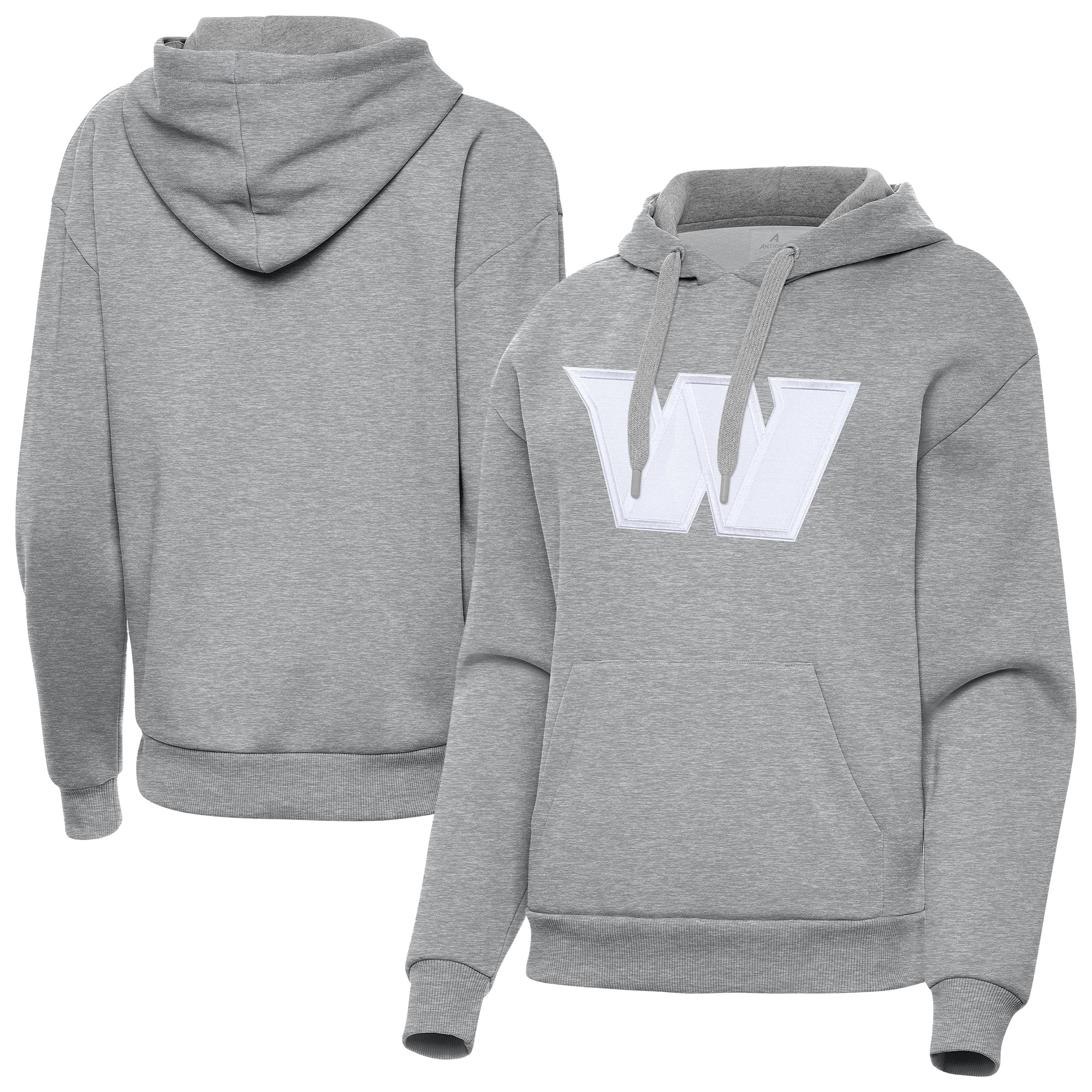 Women's Antigua Heather Gray Washington Commanders Victory Pullover Hoodie