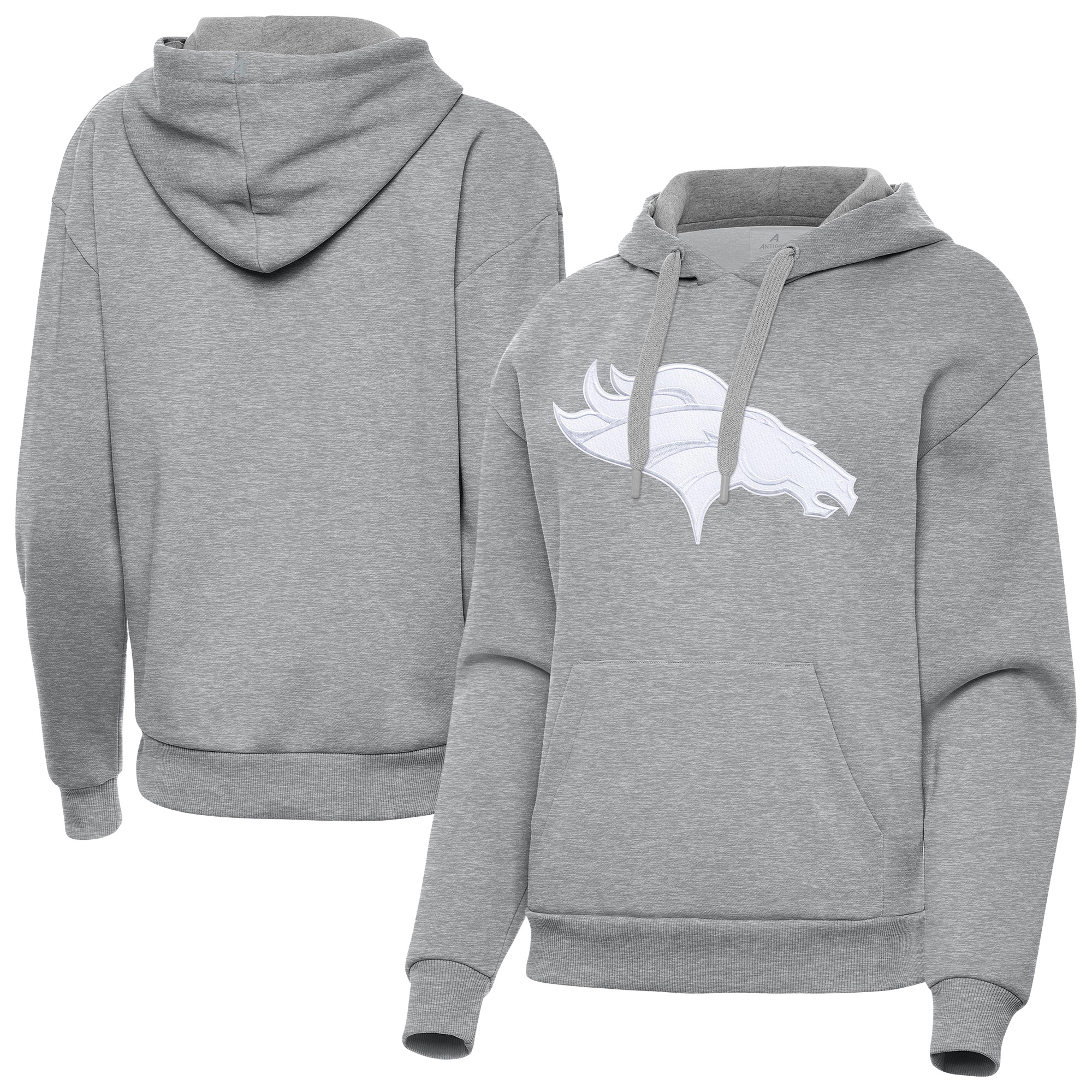 Women's Antigua Heather Gray Denver Broncos Victory Pullover Hoodie