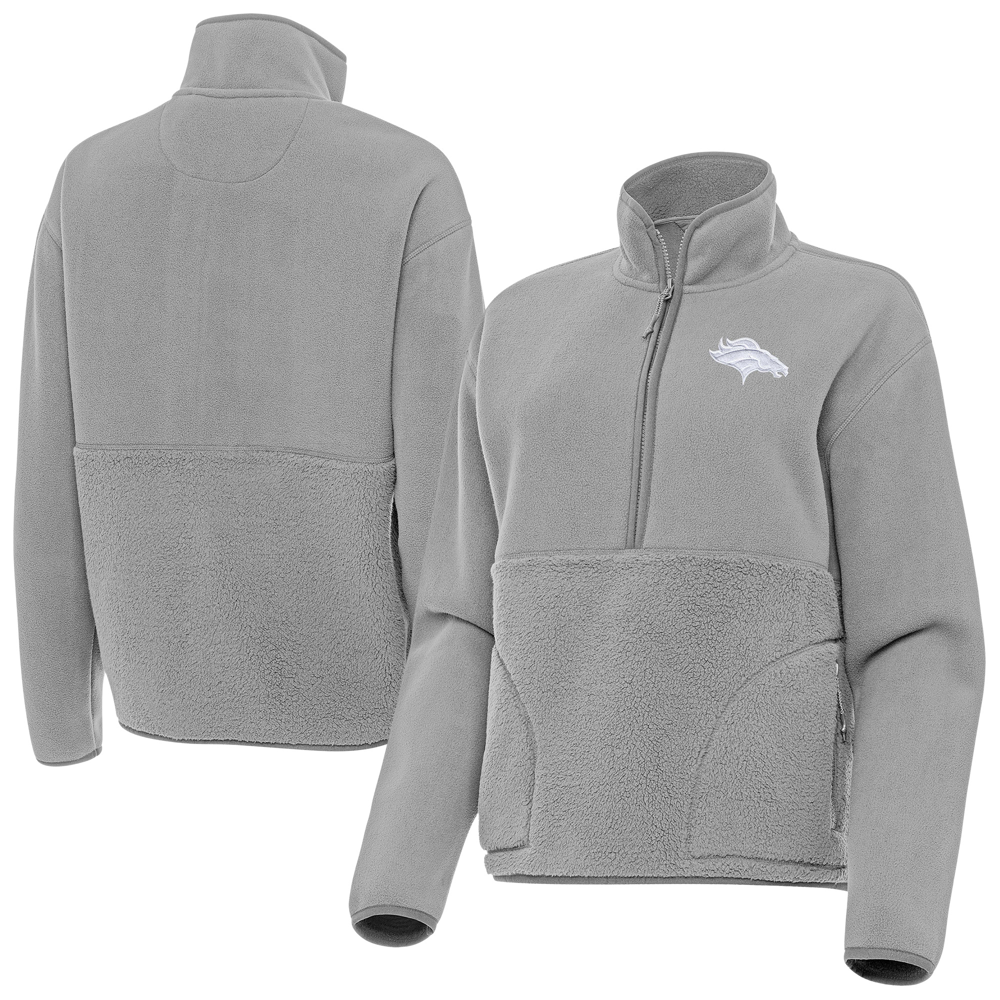 Women's Antigua Gray Denver Broncos Figure Half-Zip Sweatshirt