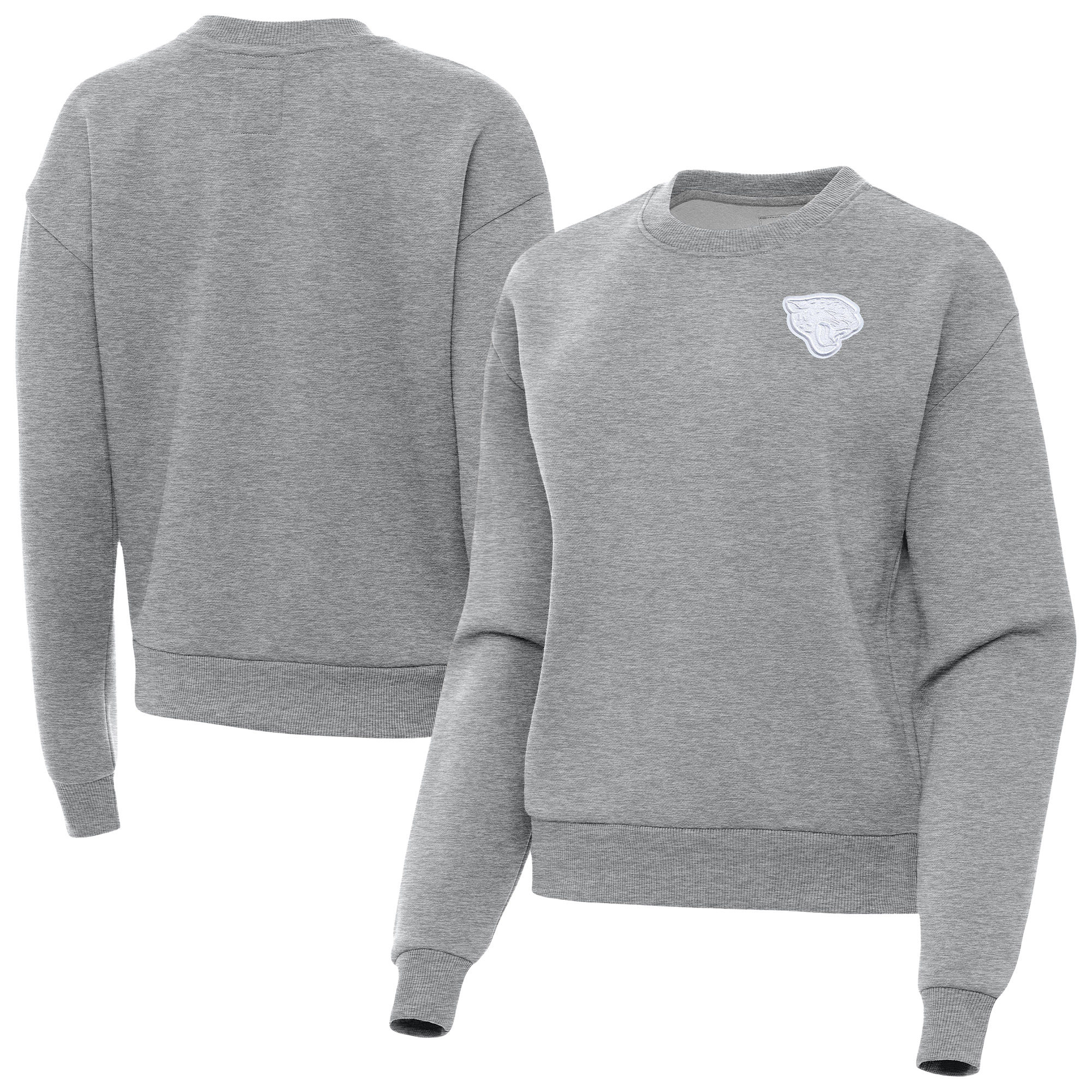 Women's Antigua Heather Gray Jacksonville Jaguars Victory Crew Pullover Sweatshirt