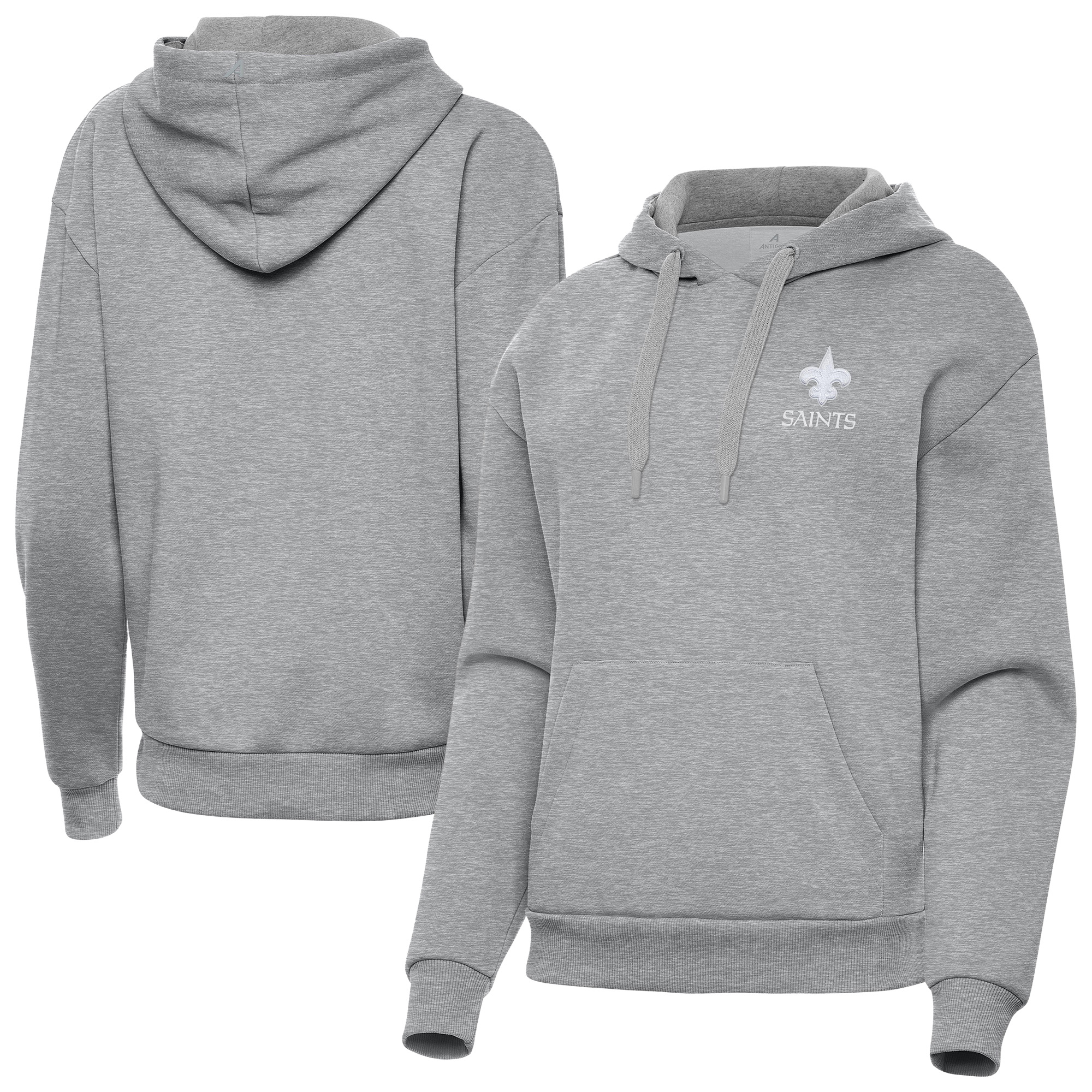 Women's Antigua Heather Gray New Orleans Saints Victory Pullover Hoodie