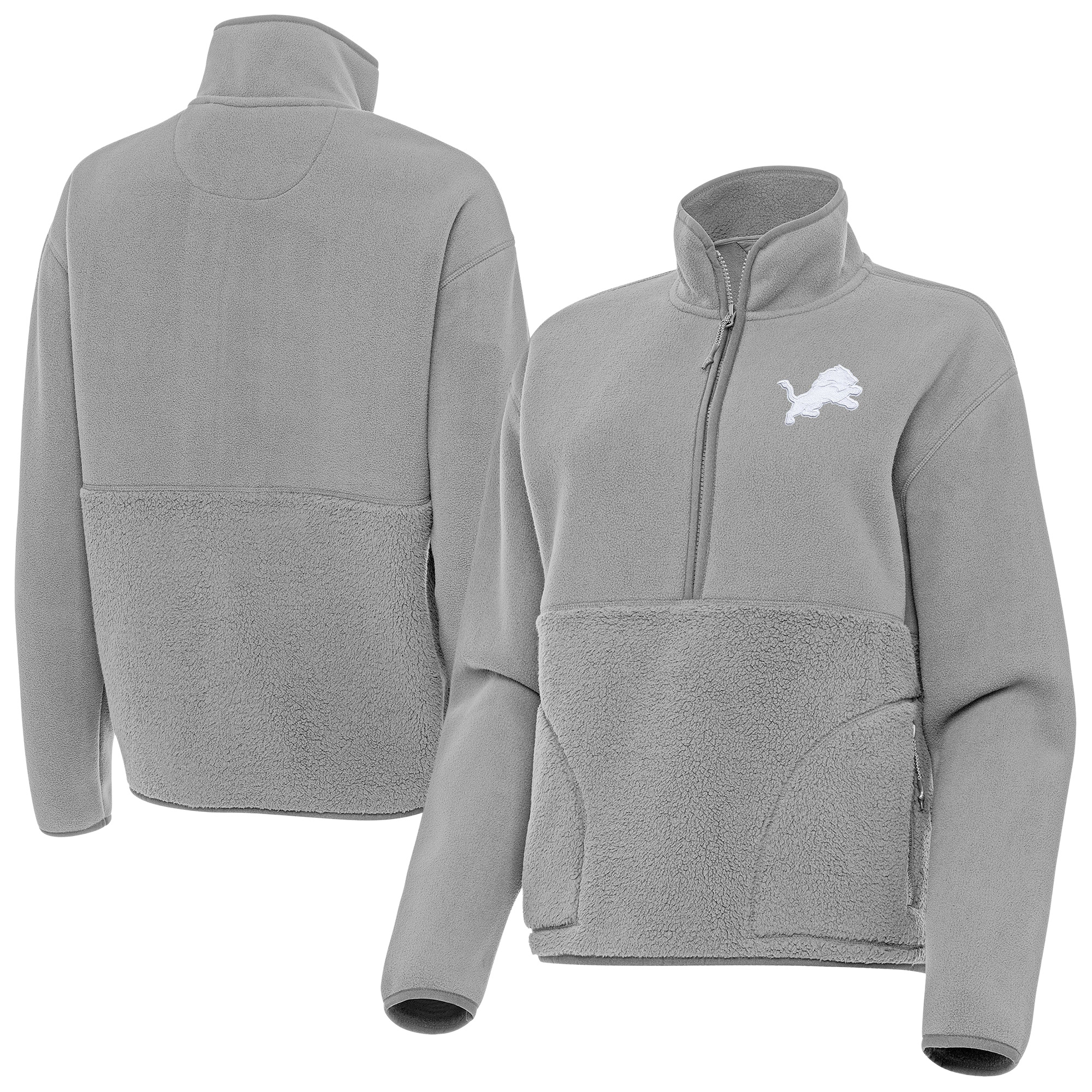 Women's Antigua Gray Detroit Lions Figure Half-Zip Sweatshirt