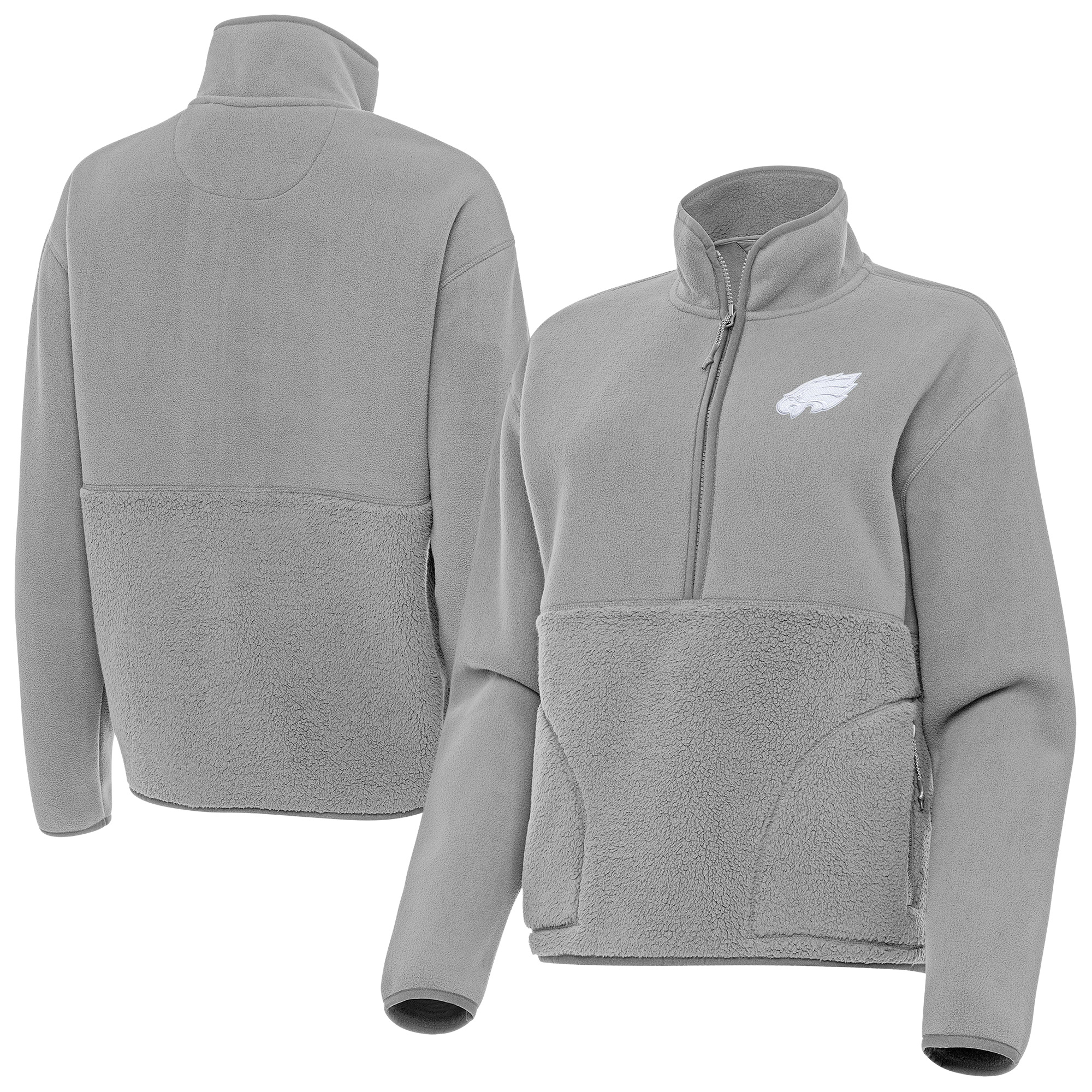 Women's Antigua Gray Philadelphia Eagles Figure Half-Zip Sweatshirt