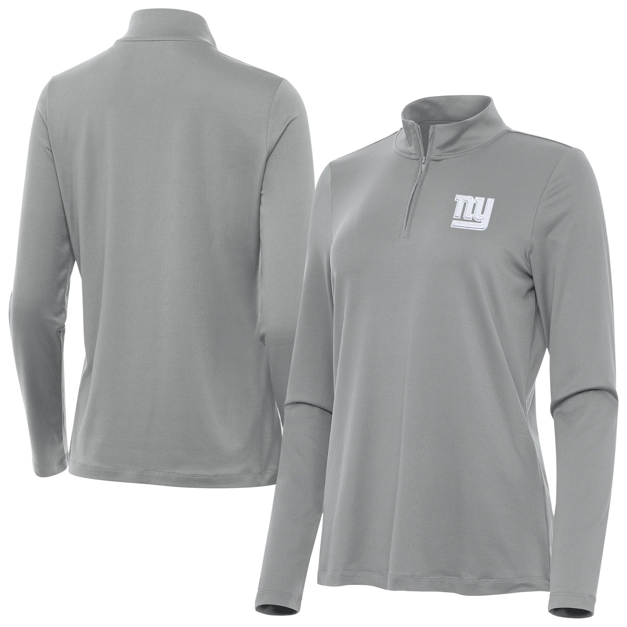 Women's Antigua Gray New York Giants Reprocess Quarter-Zip Top