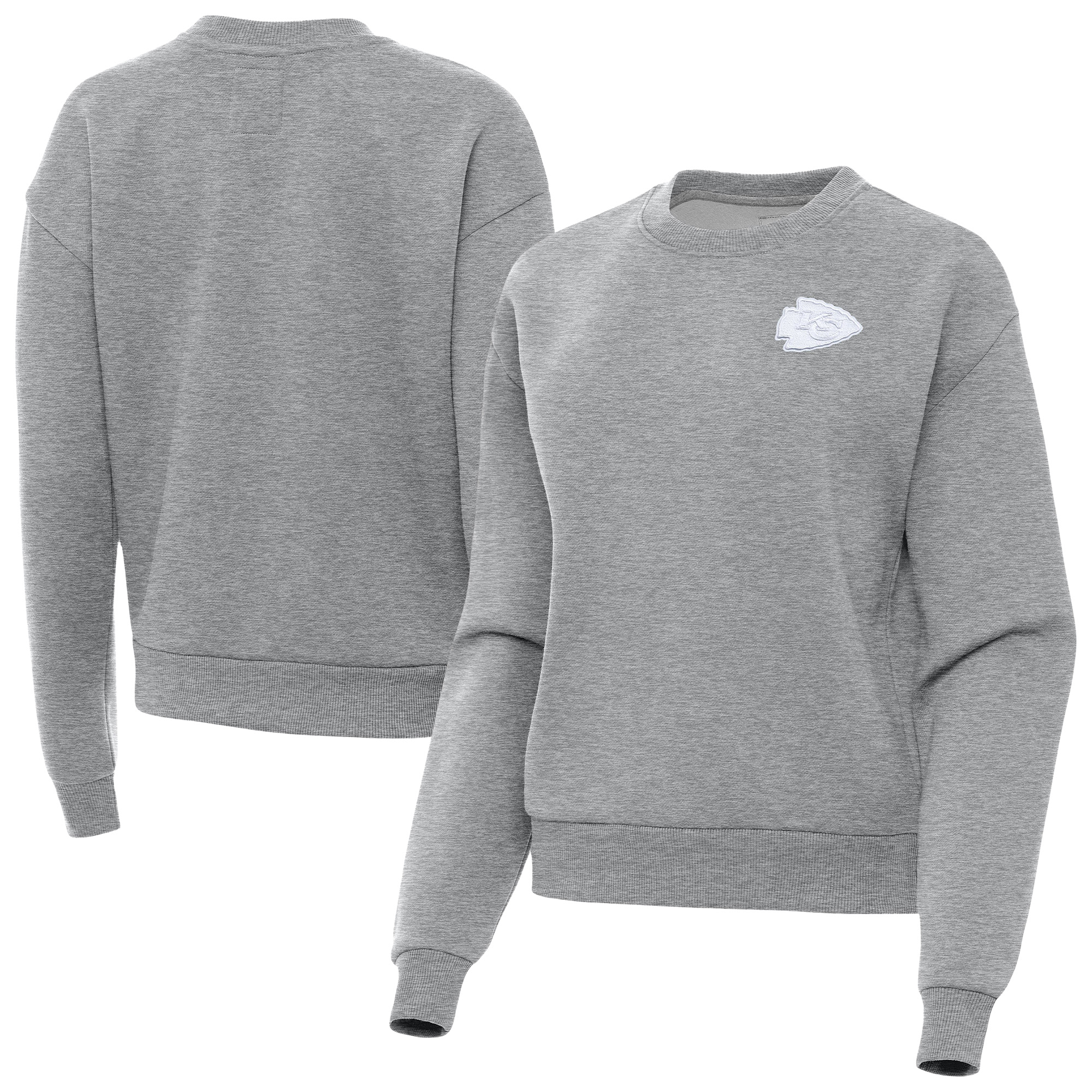 Women's Antigua Heather Gray Kansas City Chiefs Victory Crew Pullover Sweatshirt