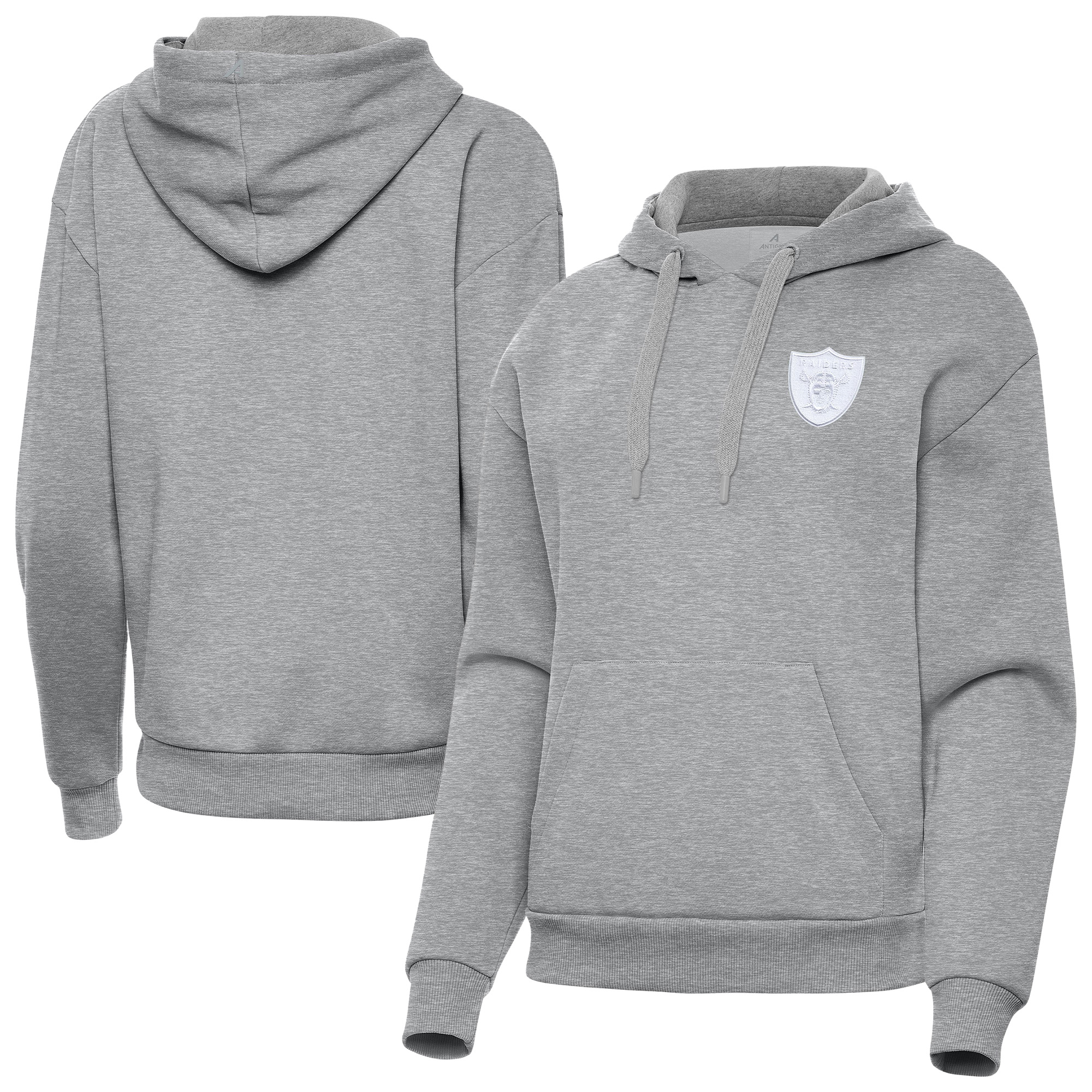 Women's Antigua Heather Gray Las Vegas Raiders Victory Pullover Hoodie