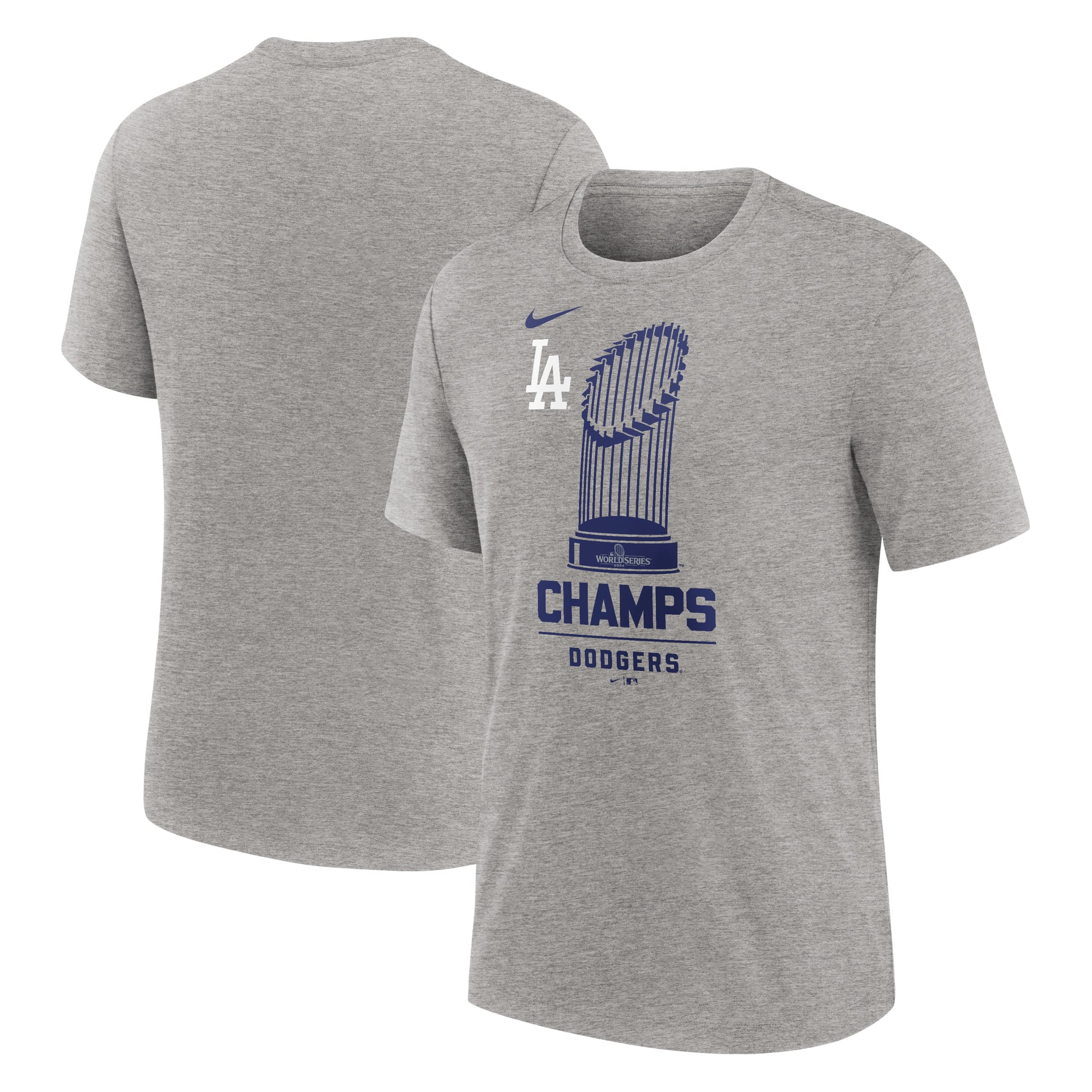 Men's Nike Heather Charcoal Los Angeles Dodgers 2024 World Series Champions Tri-Blend T-Shirt: retailer-supplied image