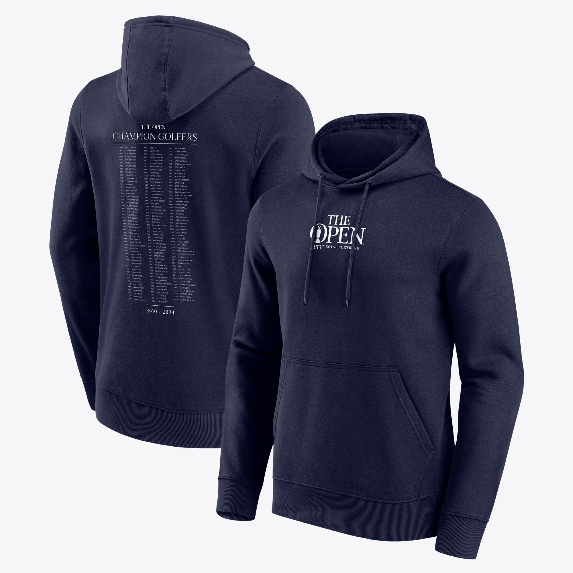 Felpa con cappuccio grafica The 153rd Open Royal Portrush Champion Golfers Front & Back - Blu Navy