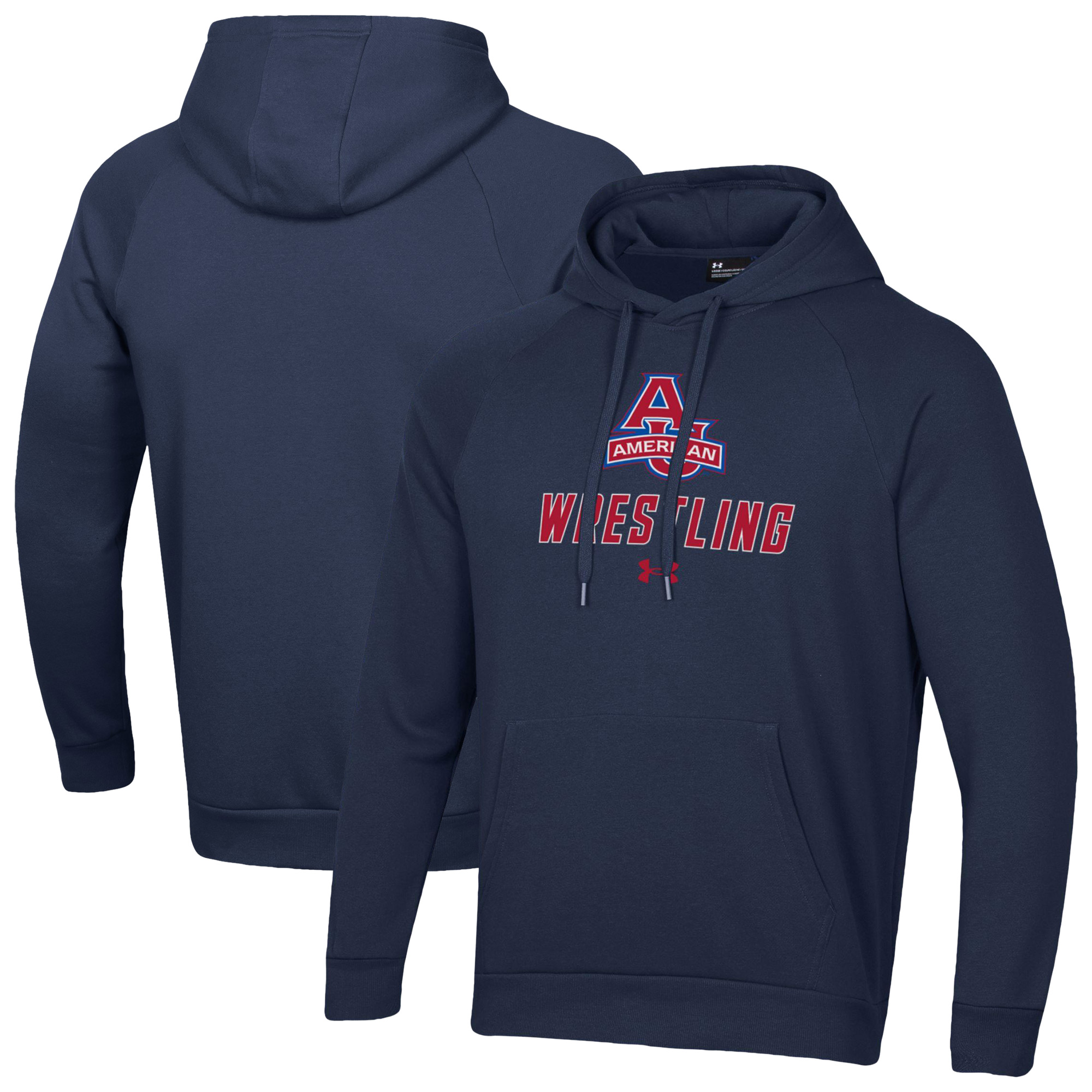 Men's Under Armour Navy American University Eagles Wrestling Rival Fleece Raglan Hooded Sweatshirt