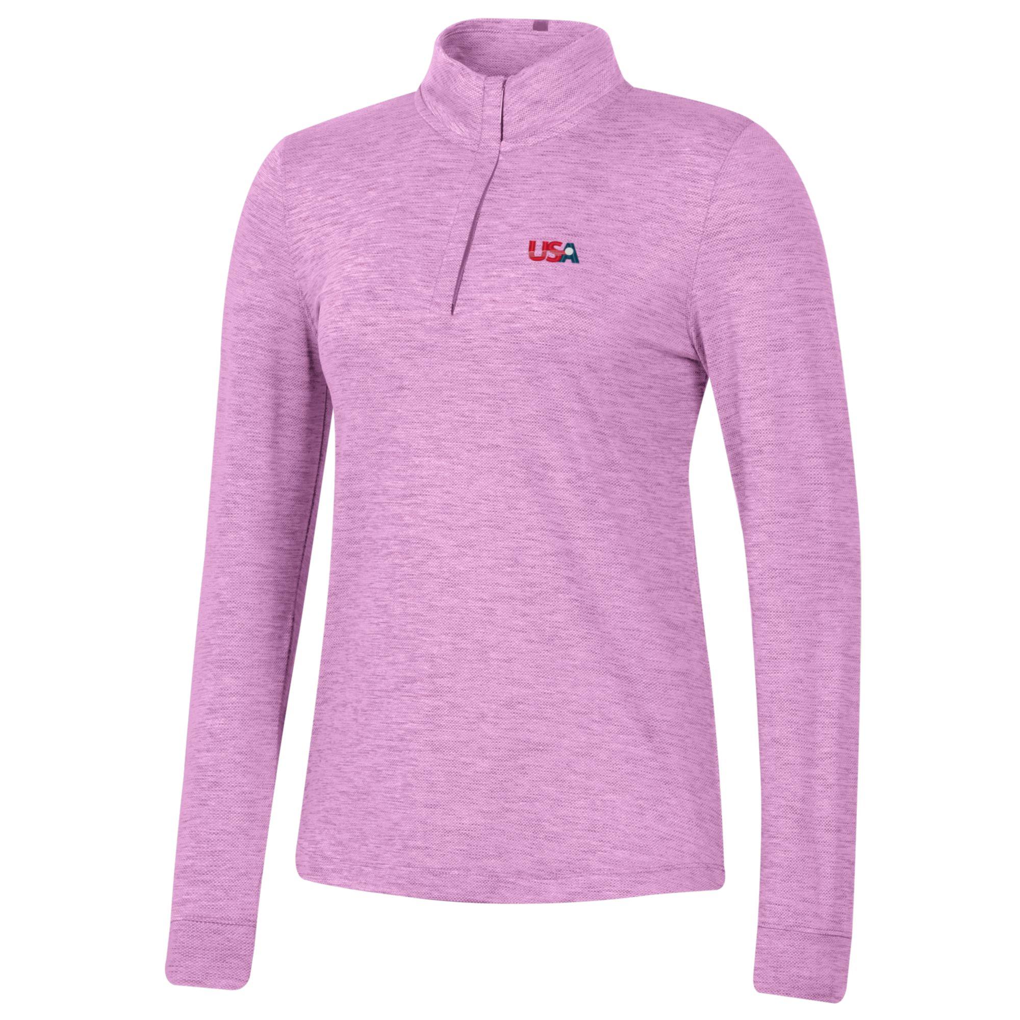 Women’s Under Armour Pink U.S. National Development Program Playoff Heather Quarter-Zip Top Women’s Under Armour Pink U.S. National Development Program Playoff Heather Quarter-Zip Top