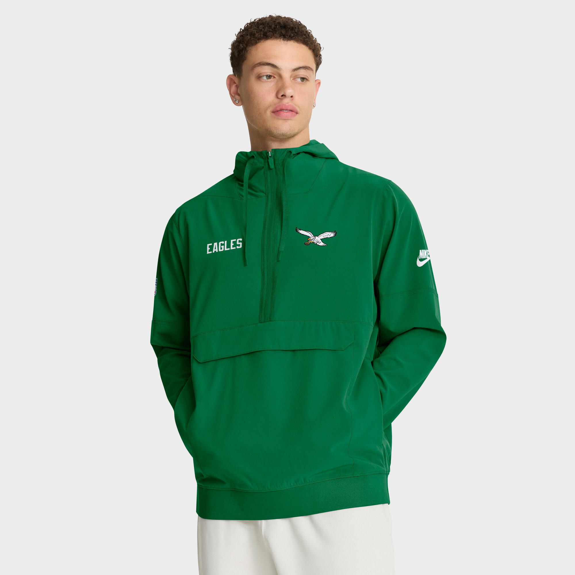 Men's Nike Kelly Green Philadelphia Eagles Sideline Alt Pack Anorak Half-Zip Hoodie Jacket