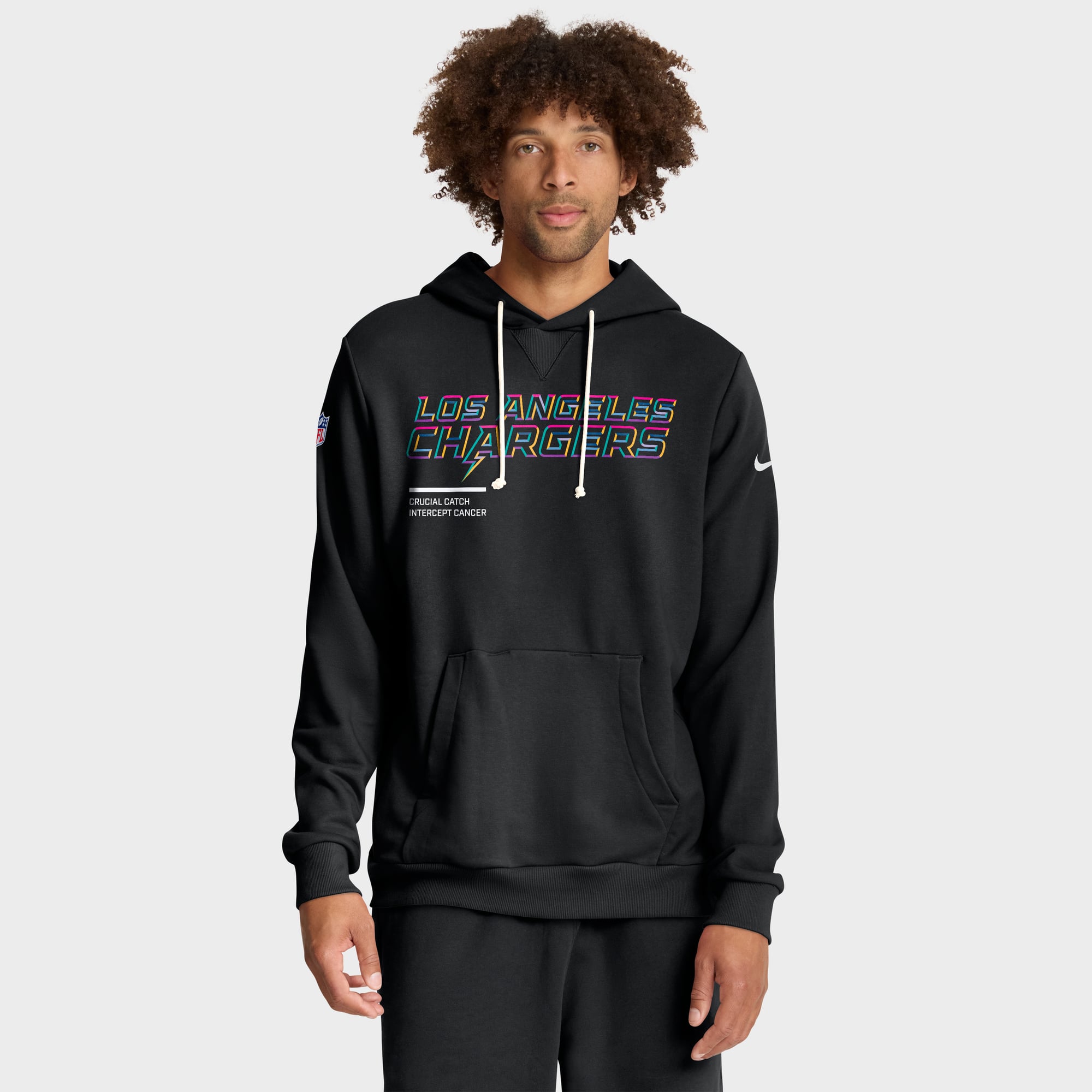Men's Nike Black Los Angeles Chargers 2025 NFL Crucial Catch Sideline Standard Issue Dri-FIT Hoodie
