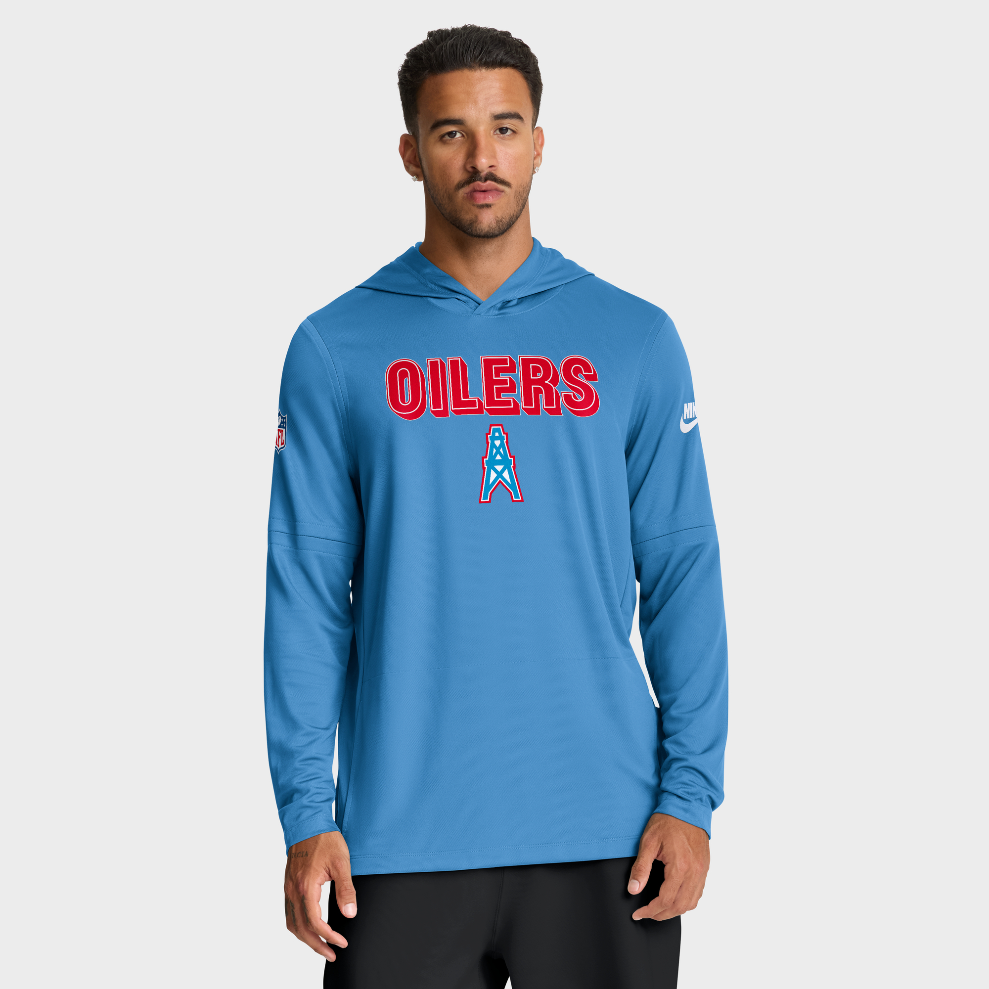 Men's Nike Light Blue Tennessee Titans Oilers Throwback Alt Pack Performance Long Sleeve Hoodie T-Shirt
