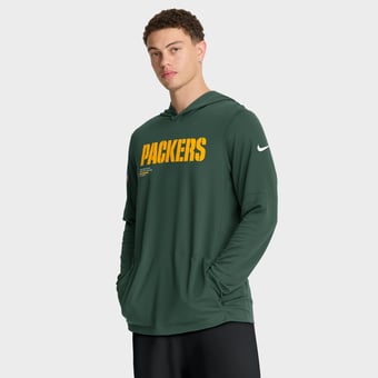 Men's Nike Green Green Bay Packers Sideline Pure Fury Dri-FIT Long Sleeve Hooded T-Shirt