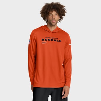 Men's Nike Orange Cincinnati Bengals Sideline Pure Fury Dri-FIT Long Sleeve Hooded T-Shirt