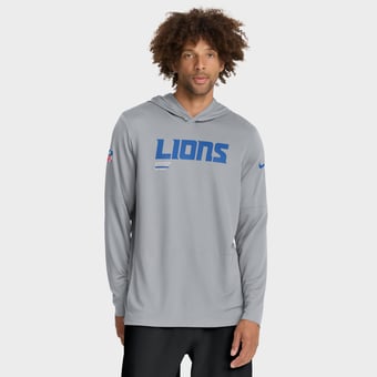 Men's Nike Gray Detroit Lions Sideline Pure Fury Dri-FIT Long Sleeve Hooded T-Shirt