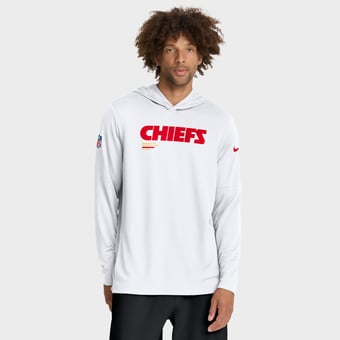 Men's Nike White Kansas City Chiefs Sideline Pure Fury Dri-FIT Long Sleeve Hooded T-Shirt