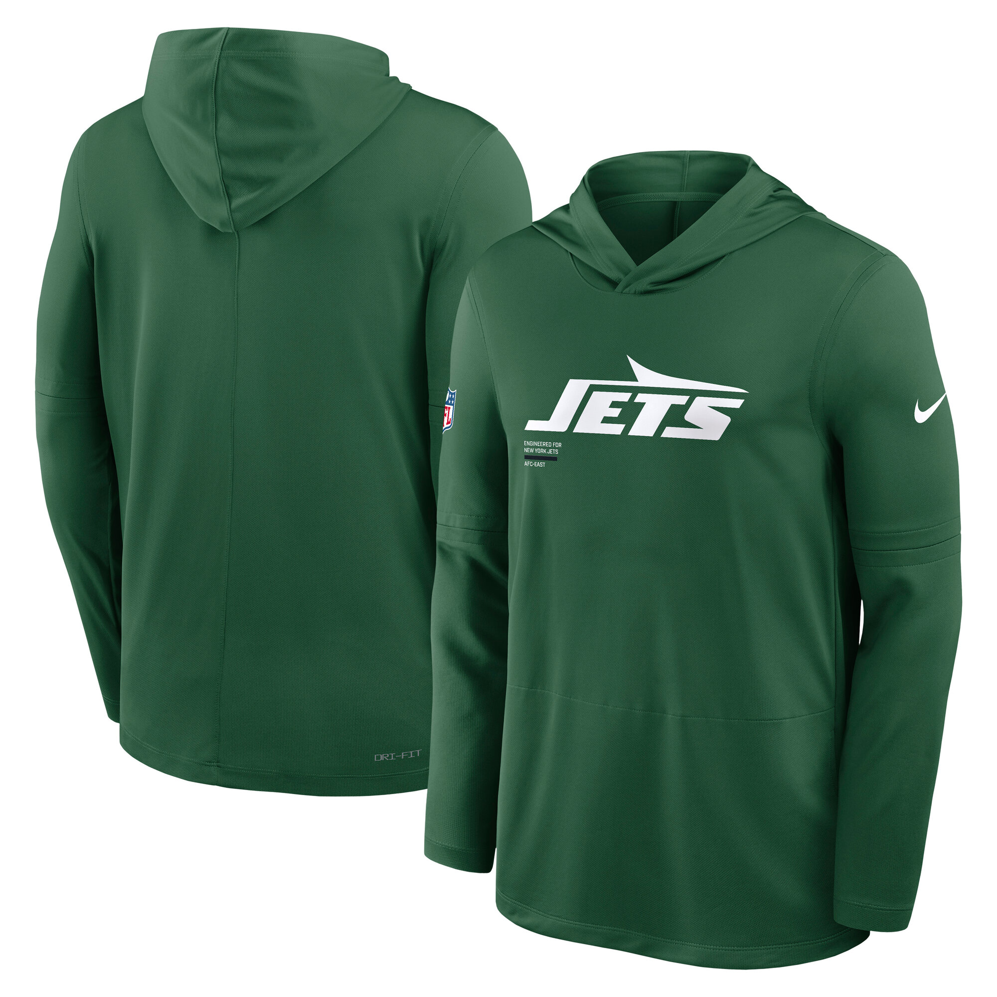 Men's Nike Green New York Jets Sideline Pure Fury Dri-FIT Long Sleeve Hooded T-Shirt