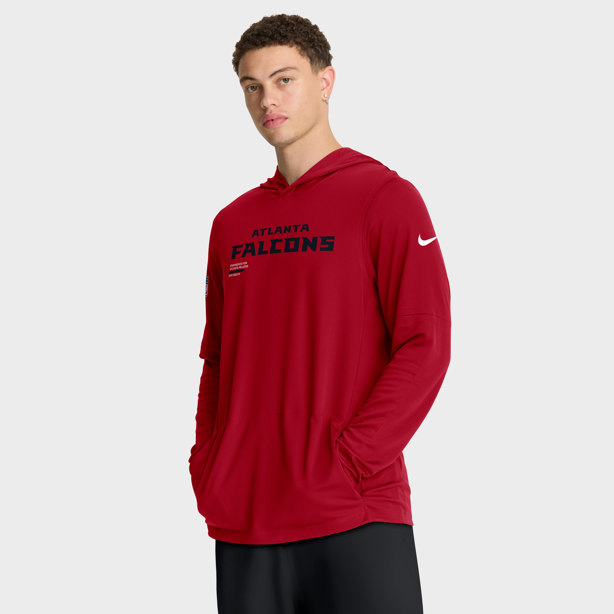 Men's Nike Red Atlanta Falcons Sideline Pure Fury Dri-FIT Long Sleeve Hooded T-Shirt