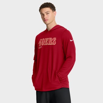 Men's Nike Scarlet San Francisco 49ers Sideline Pure Fury Dri-FIT Long Sleeve Hooded T-Shirt