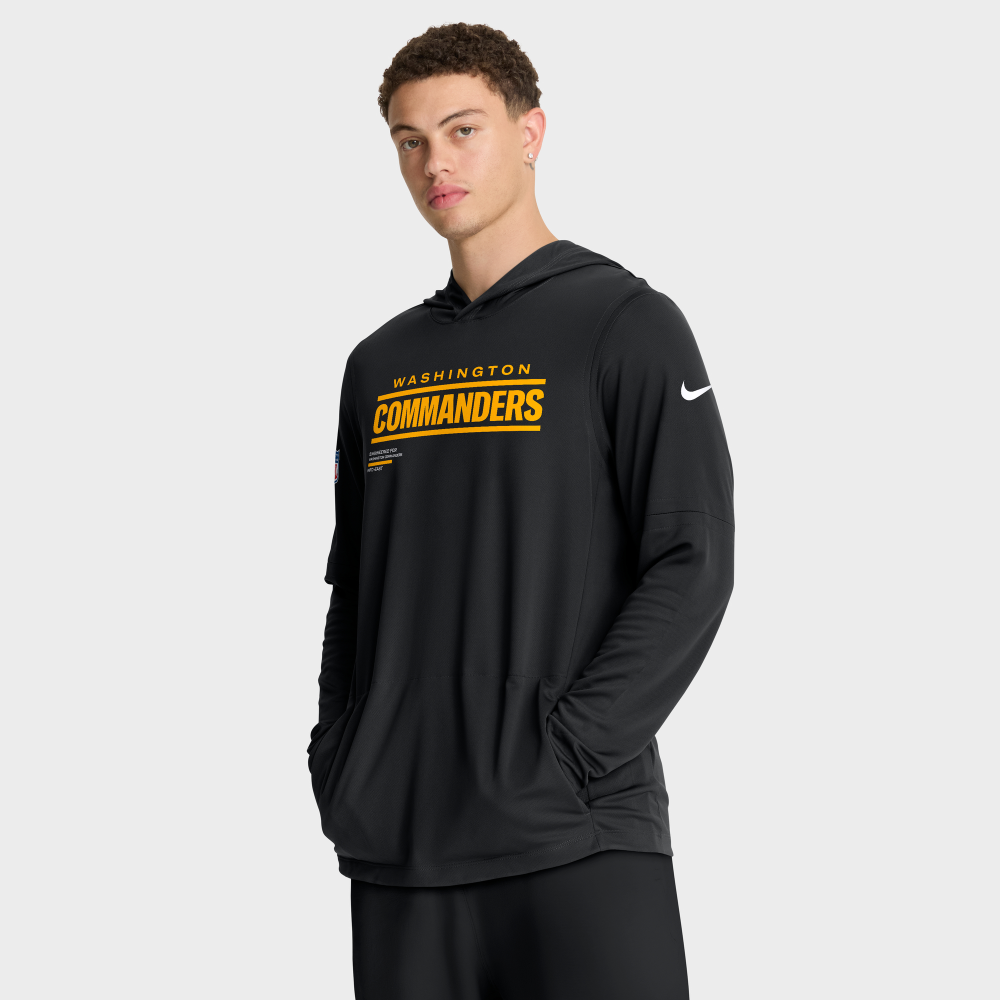 Men's Nike Black Washington Commanders Sideline Pure Fury Dri-FIT Long Sleeve Hooded T-Shirt