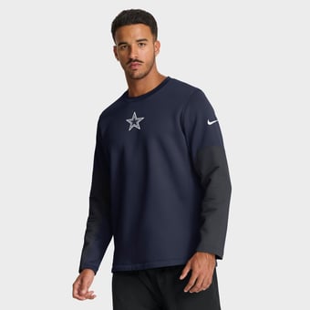 Men's Nike Navy Dallas Cowboys Sideline Coaches Midweight Therma-FIT Crew Pullover