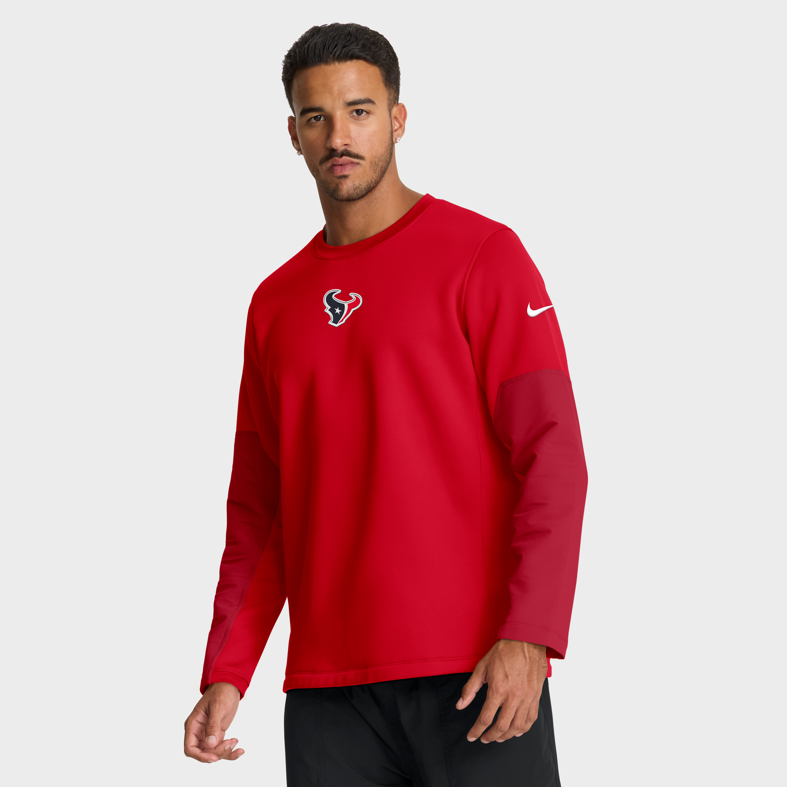 Men's Nike Red Houston Texans Sideline Coaches Midweight Therma-FIT Crew Pullover