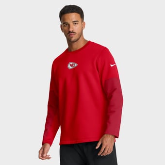 Men's Nike Red Kansas City Chiefs Sideline Coaches Midweight Therma-FIT Crew Pullover